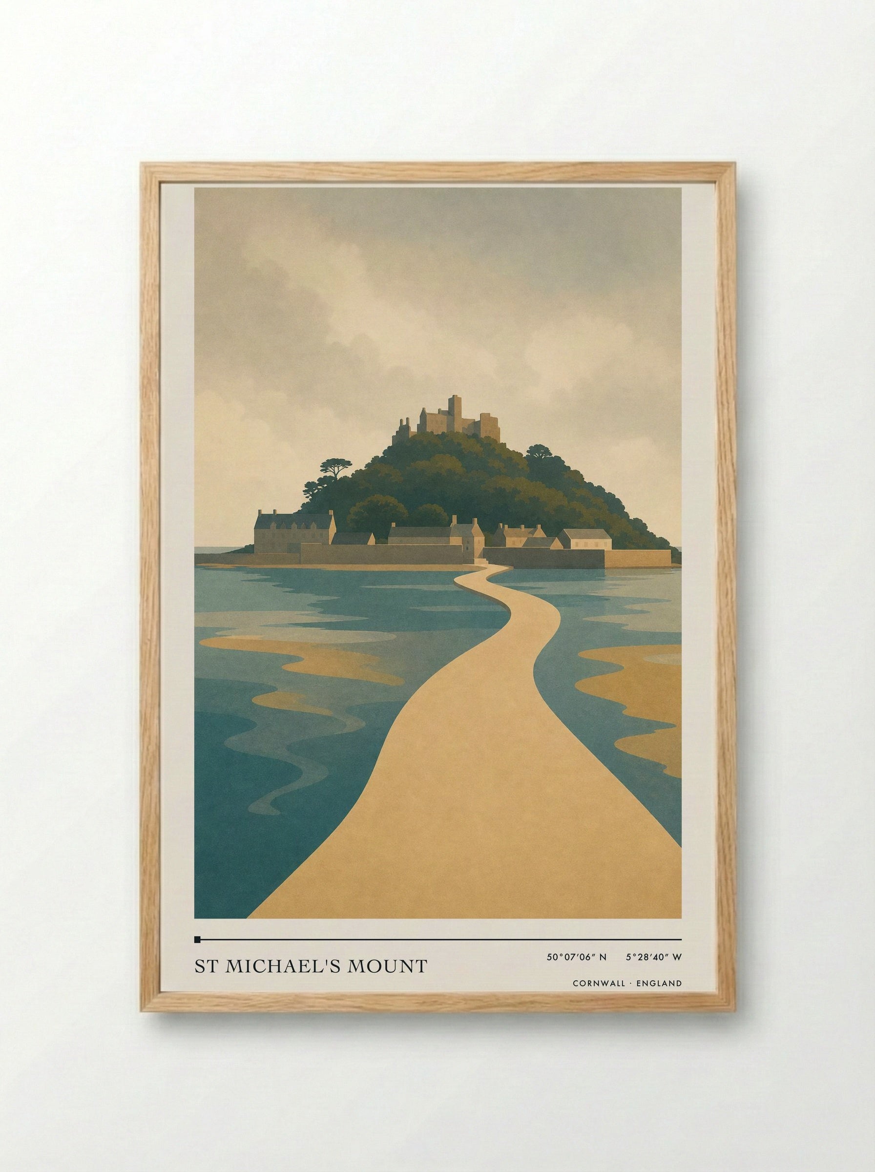 St Michael's Mount Travel Poster Artwork - Framed Print Wood