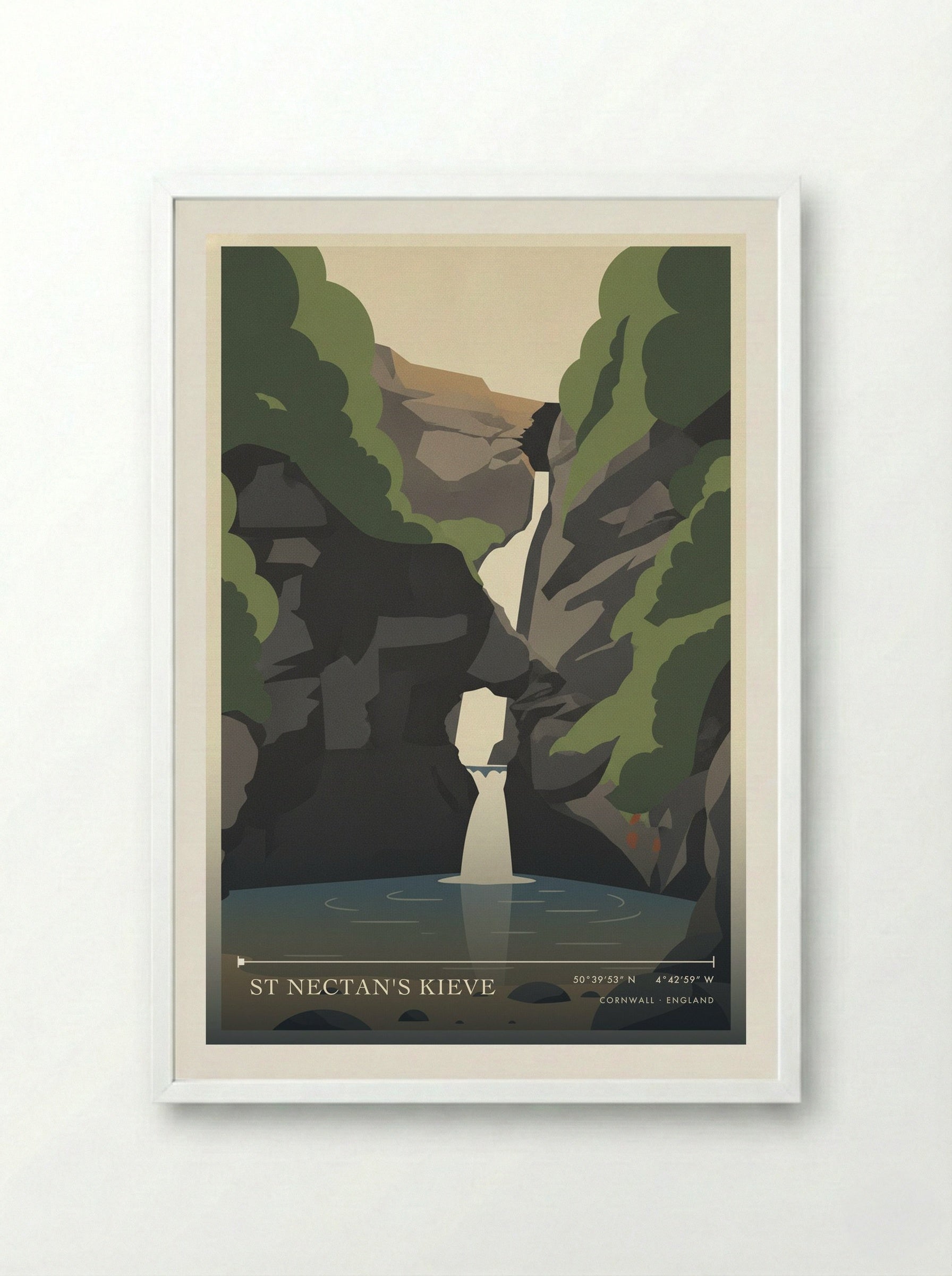 St Nectan's Kieve Cornwall England Travel Poster - Framed Print White
