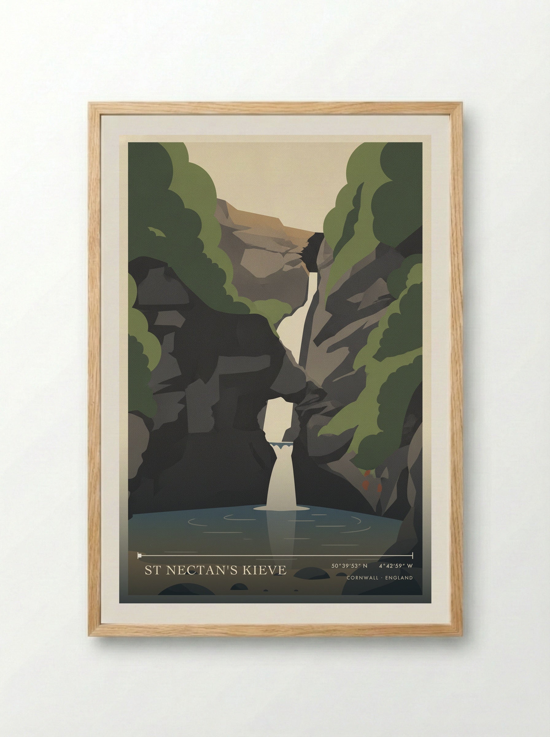 St Nectan's Kieve Cornwall England Travel Poster - Framed Print Wood