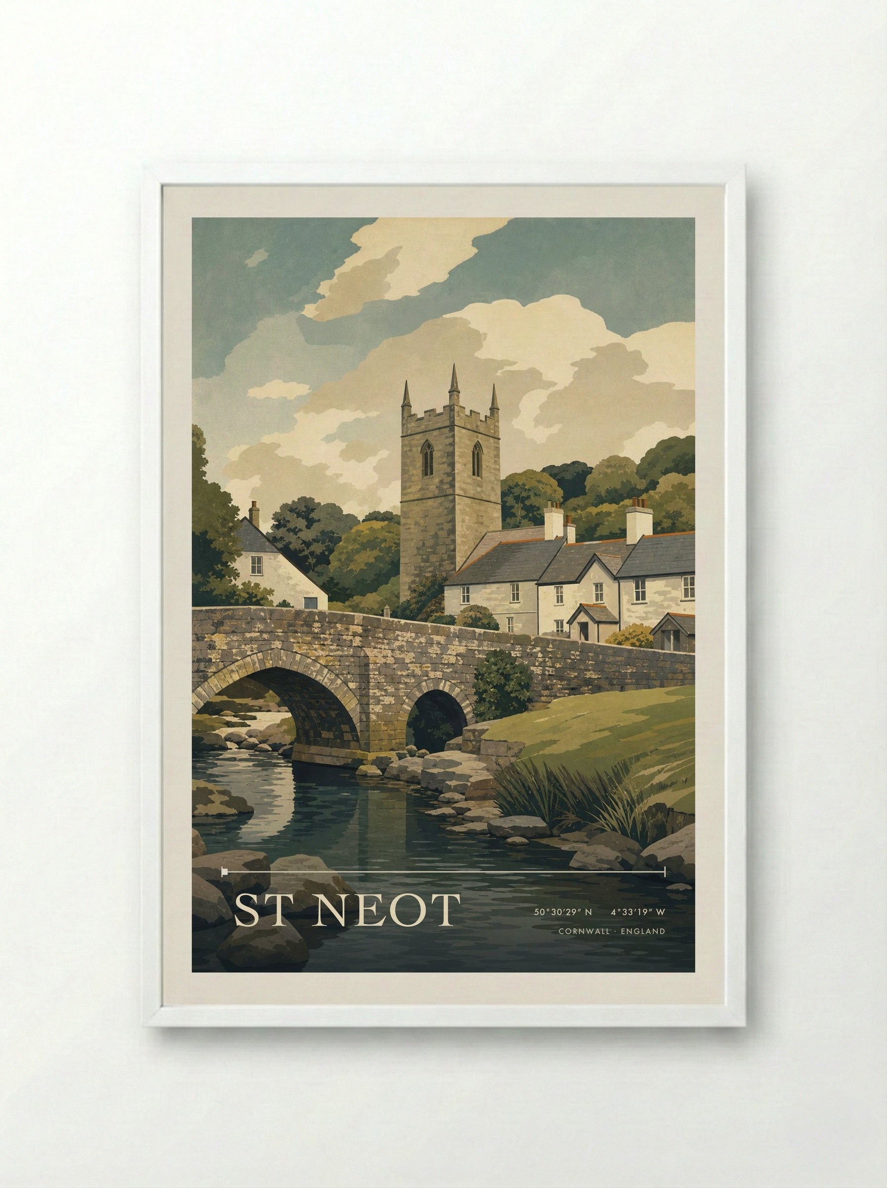 St Neot Cornwall England Travel Poster - Framed Print White