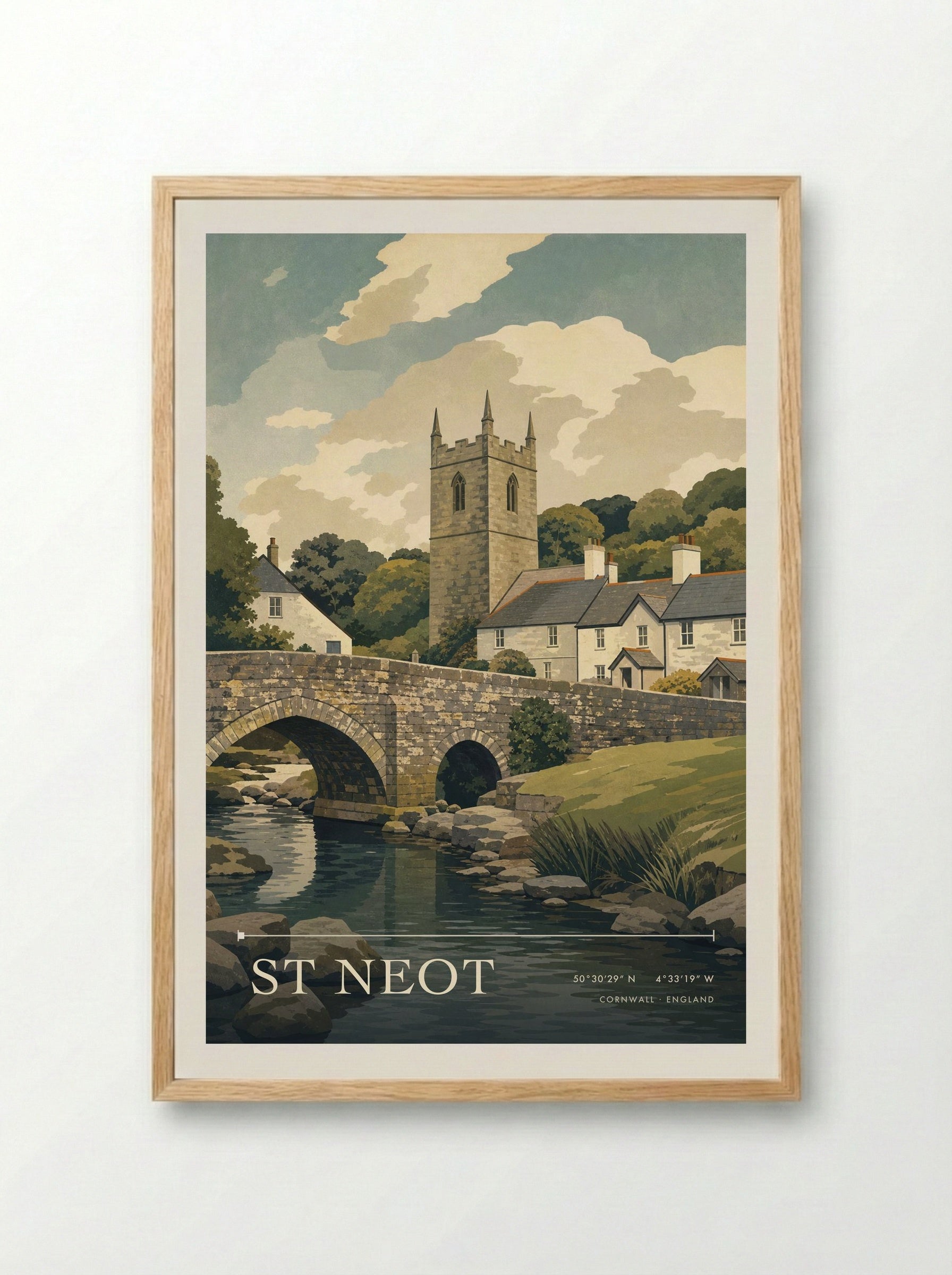 St Neot Cornwall England Travel Poster - Framed Print Wood