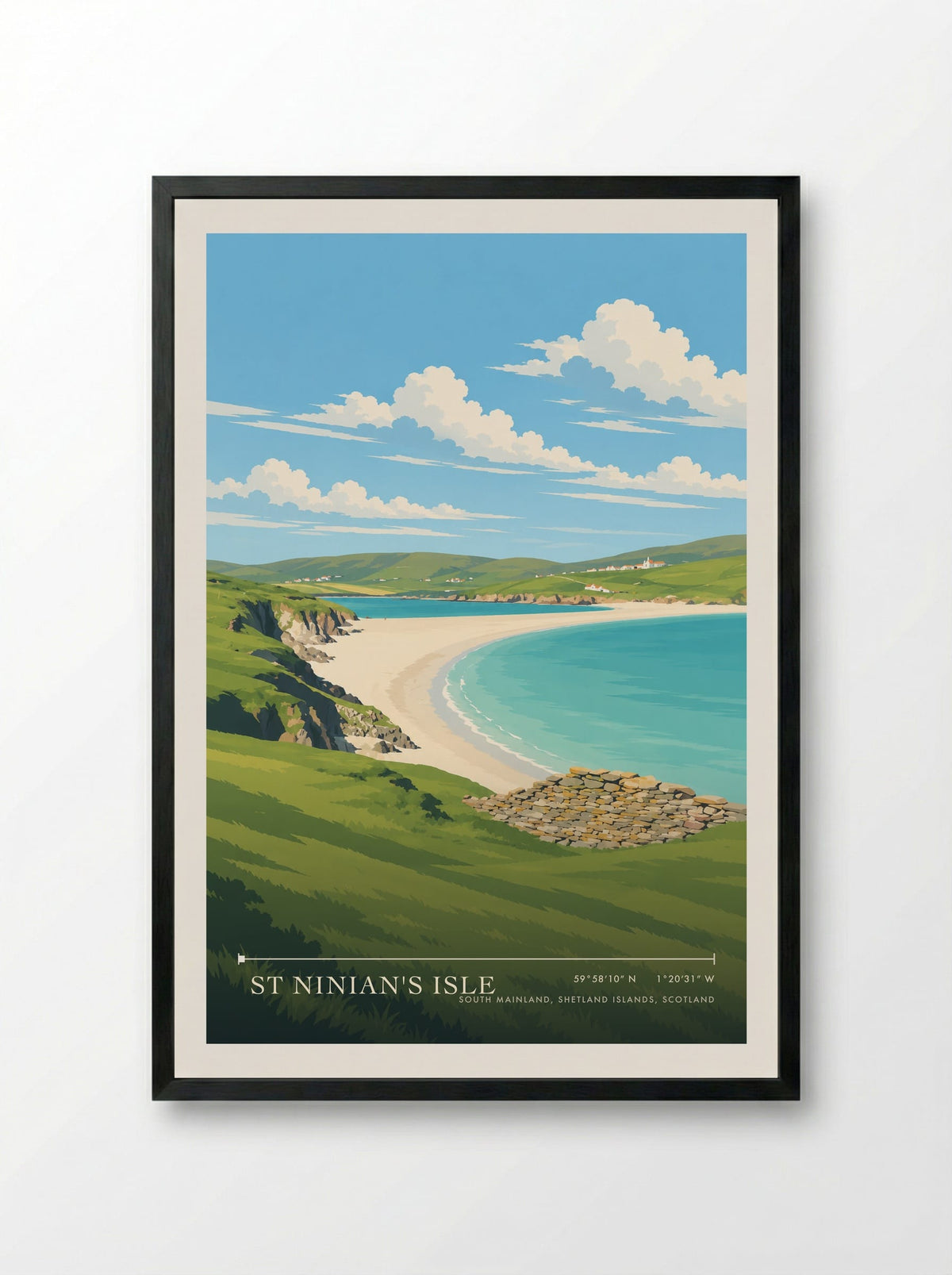 St Ninian's Isle, South Mainland, Shetland Islands, Scotland | Travel Poster - Framed Print Black
