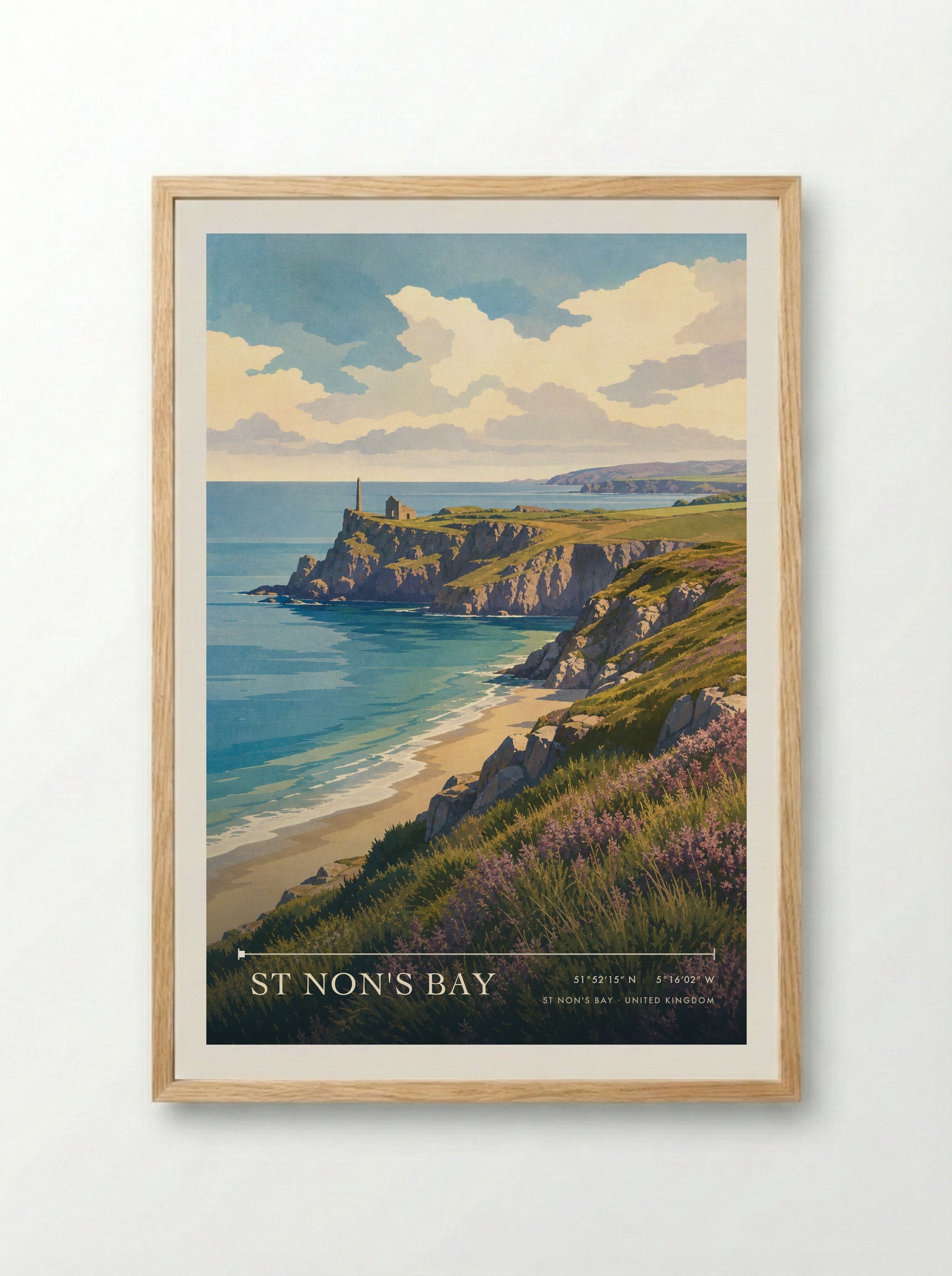St Non's Bay United Kingdom Travel Poster - Framed Print Wood
