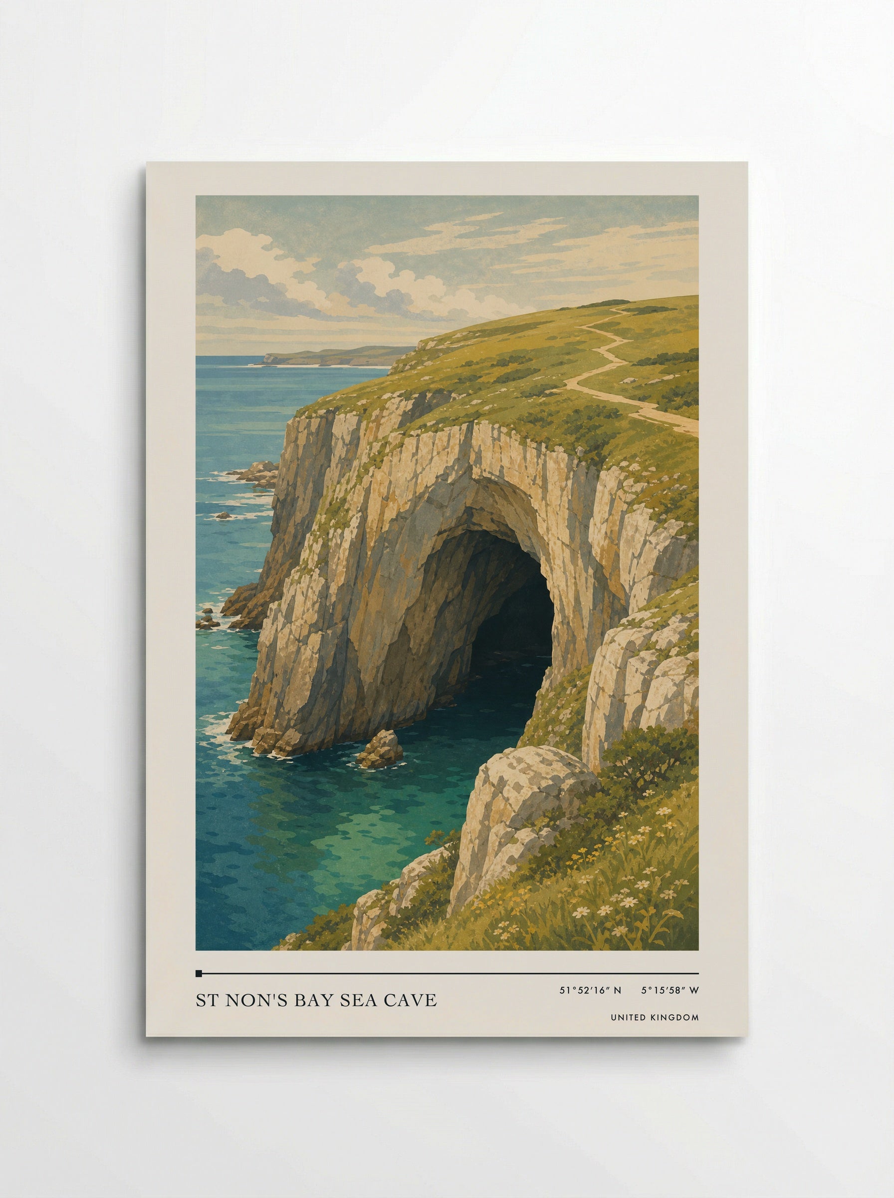 St Non's Bay sea cave United Kingdom Travel Poster - Poster
