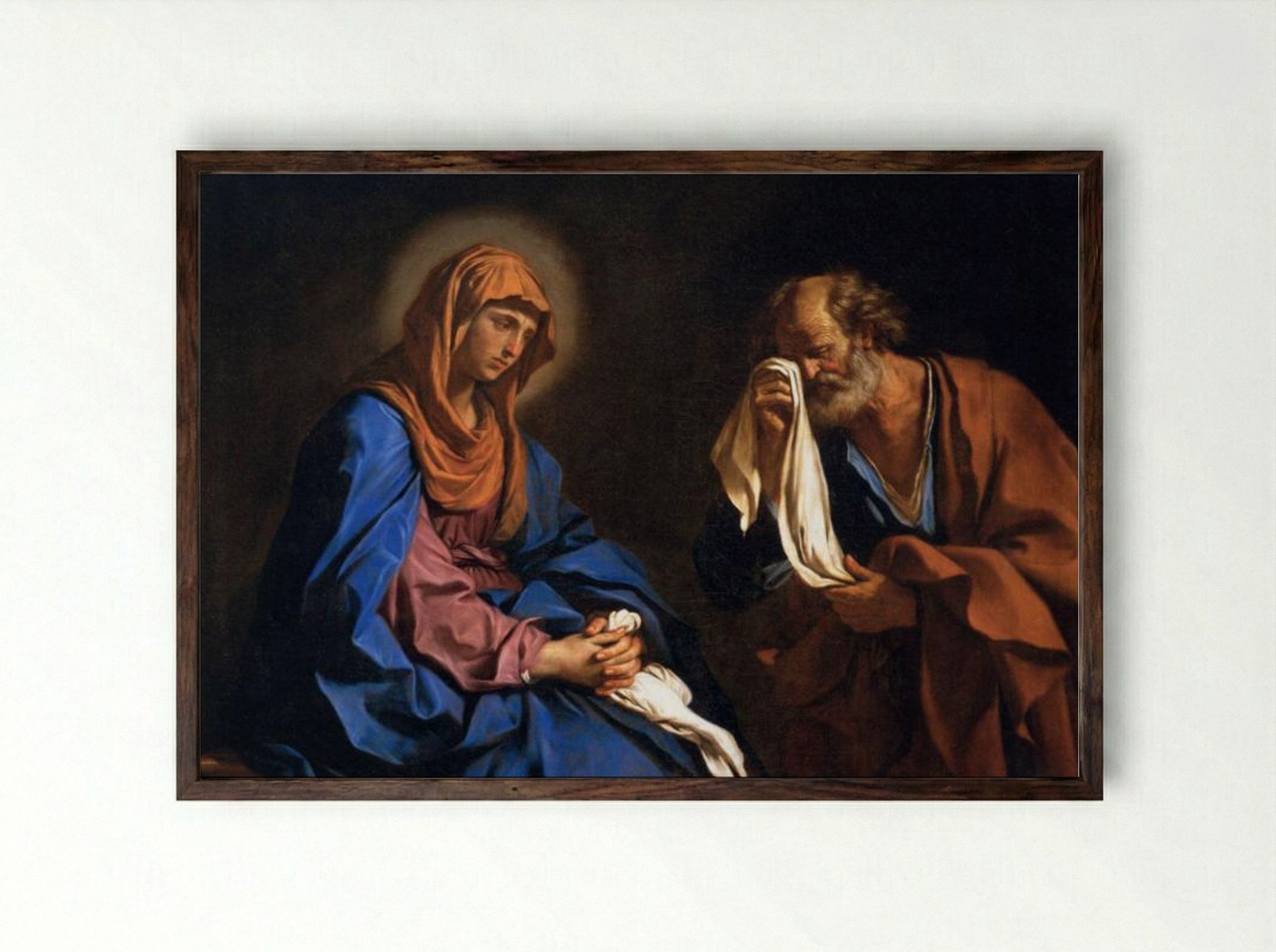 St Peter Weeping before the Virgin - Guercino - Framed Print Dark Wood