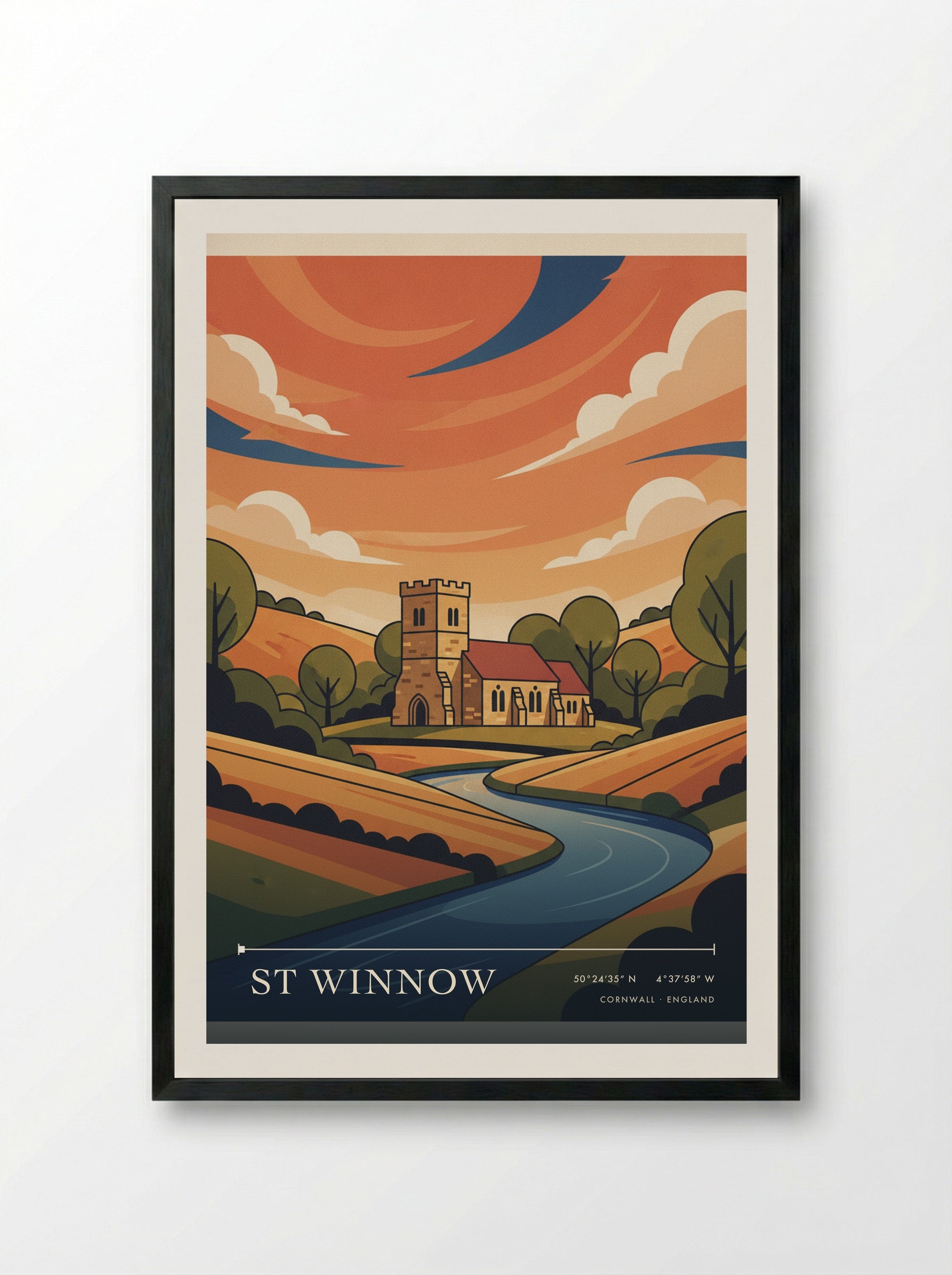 St Winnow Cornwall England Travel Poster - Framed Print Black