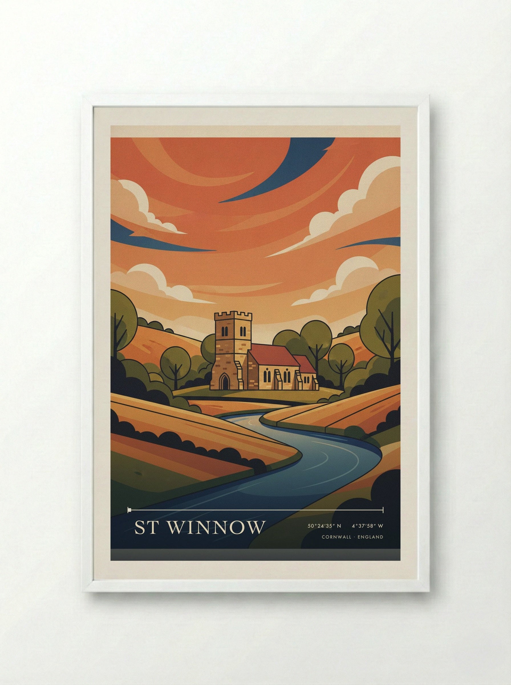 St Winnow Cornwall England Travel Poster - Framed Print White