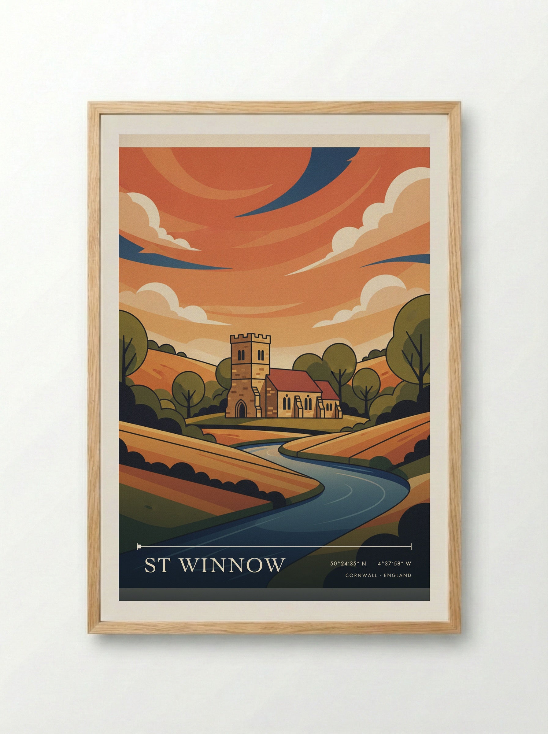 St Winnow Cornwall England Travel Poster - Framed Print Wood