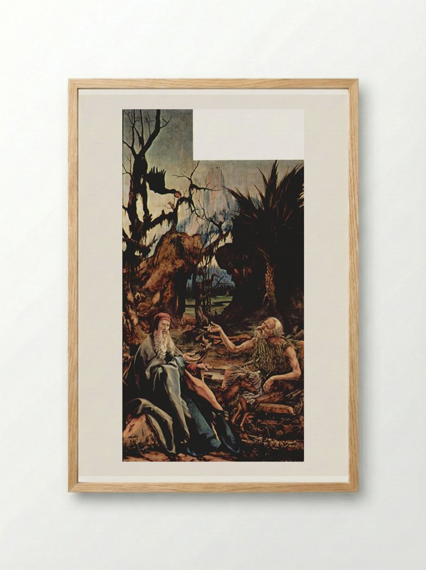 St. Anthony Visiting St. Paul the Hermit in the Desert - Matthias Grünewald - Framed Print Wood
