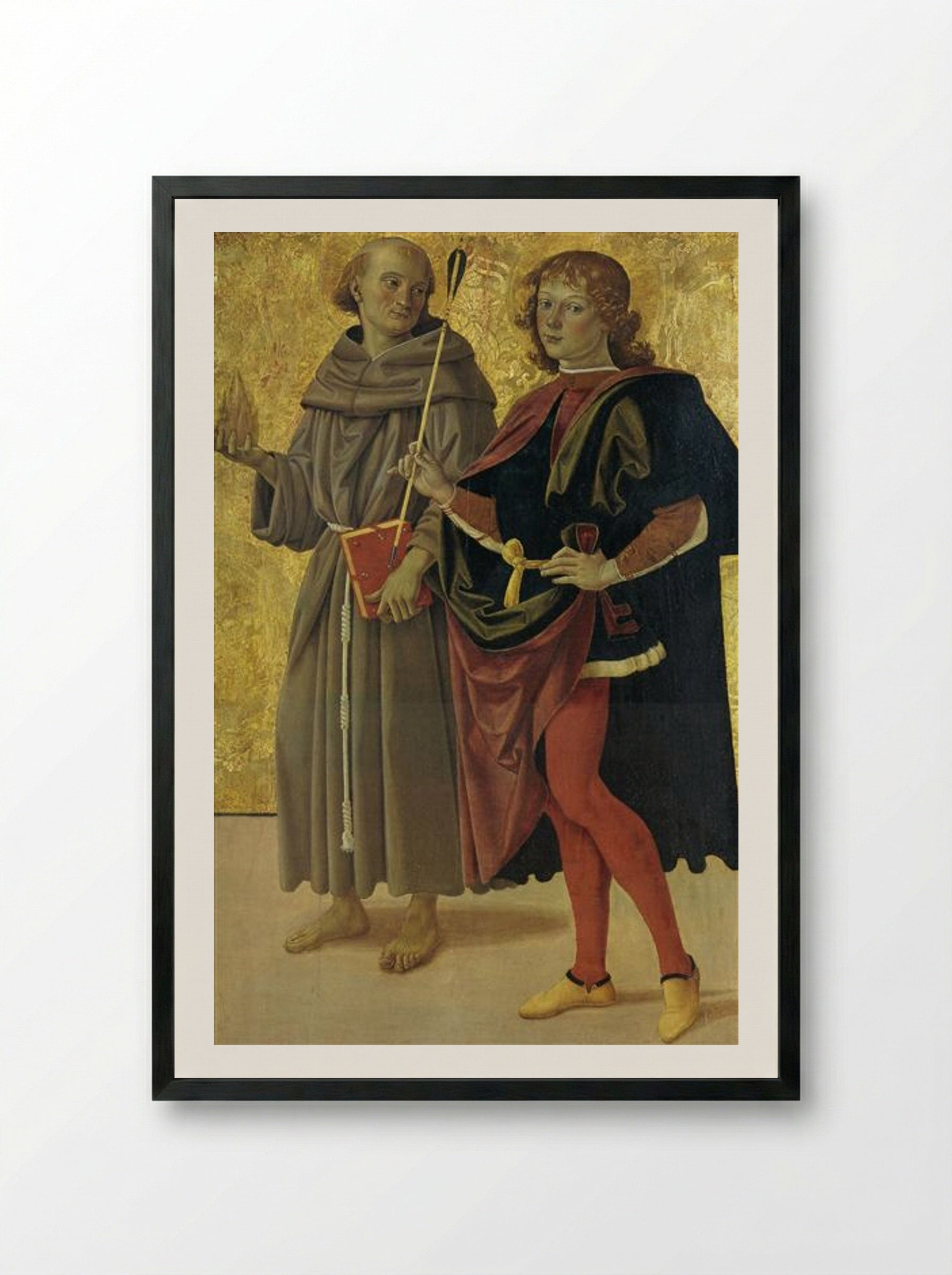 St. Anthony of Padua and St. Sebastian - Pietro Perugino - Framed Print Black