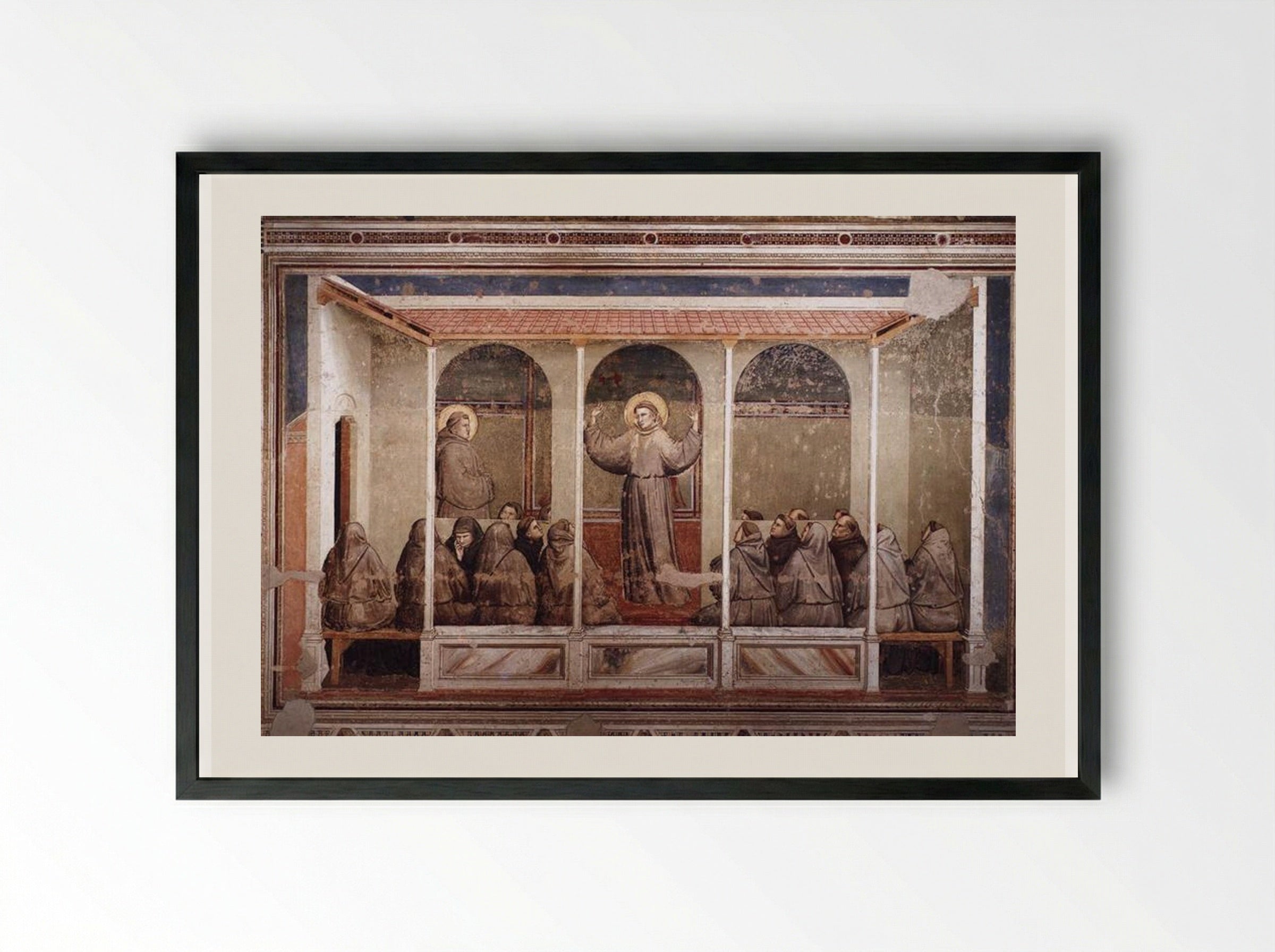 St. Francis Appears to St. Anthony in Arles - Giotto di Bondone - Framed Print Black