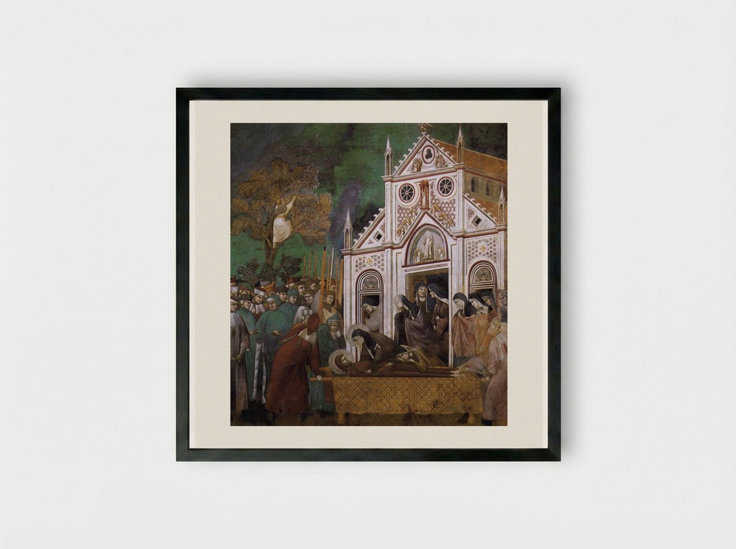 St. Francis Mourned by St. Clare - Giotto di Bondone - Framed Print Black