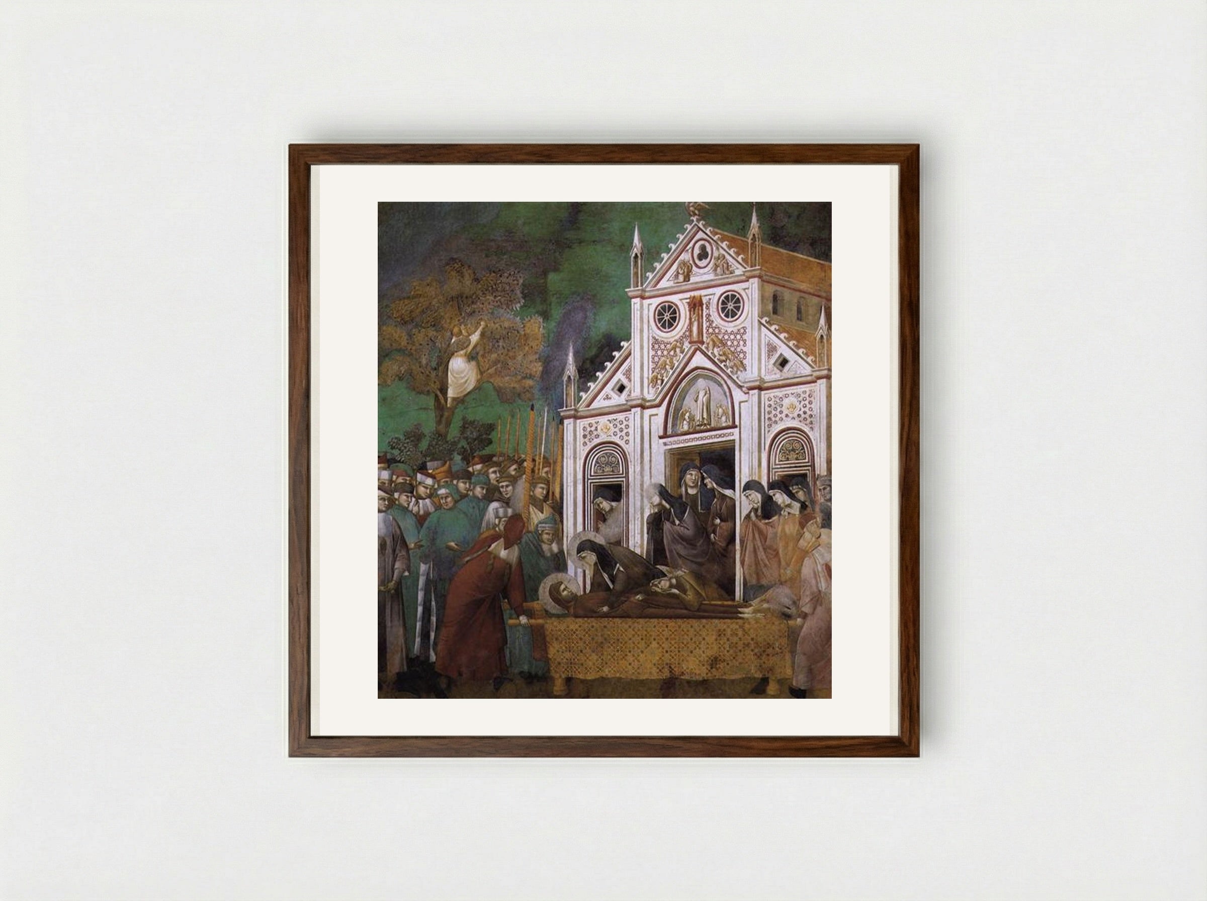 St. Francis Mourned by St. Clare - Giotto di Bondone - Framed Print Dark Wood