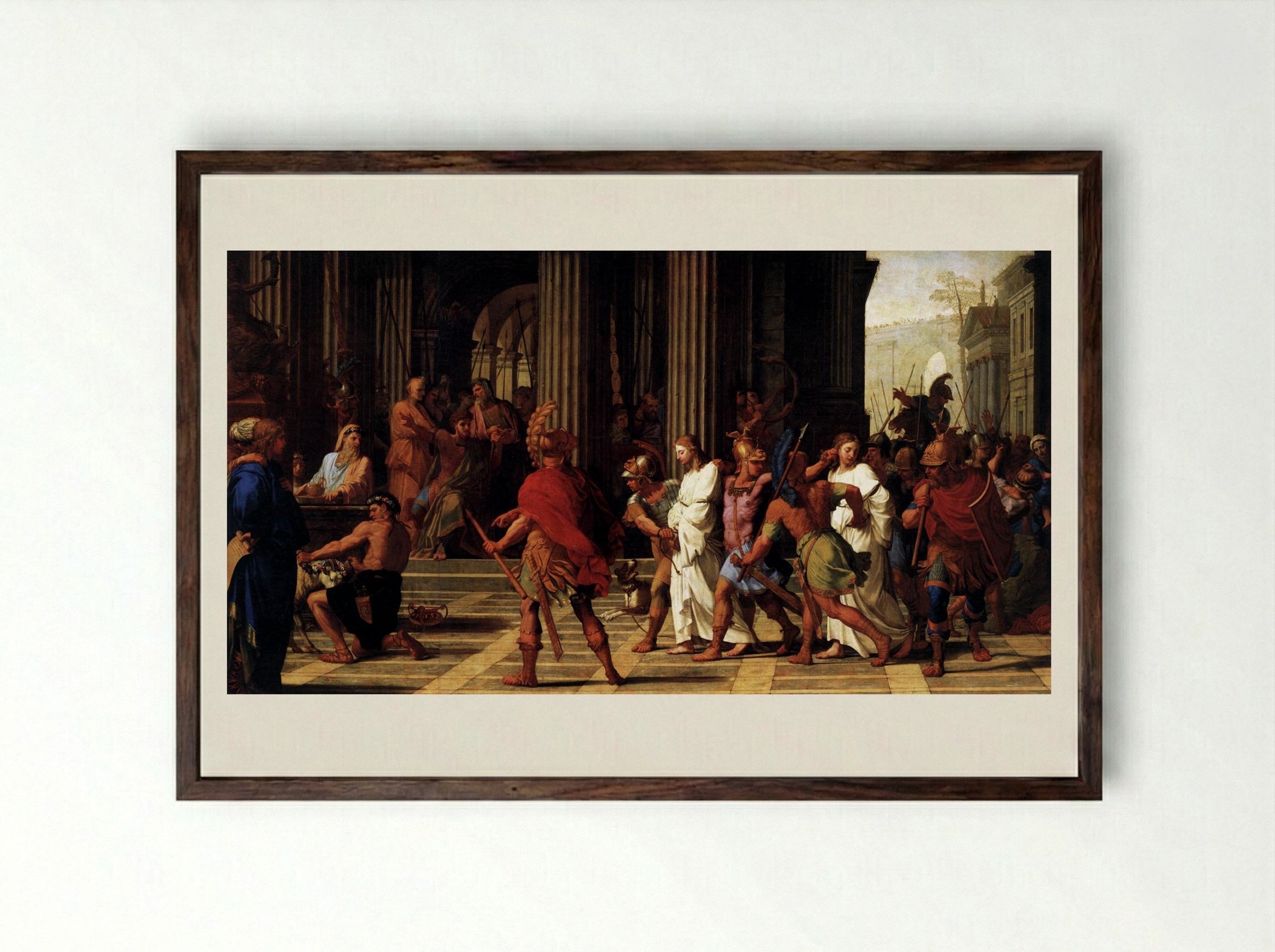 St. Gervase and St. Protase Brought before Anastasius - Eustache Le Sueur - Framed Print Dark Wood