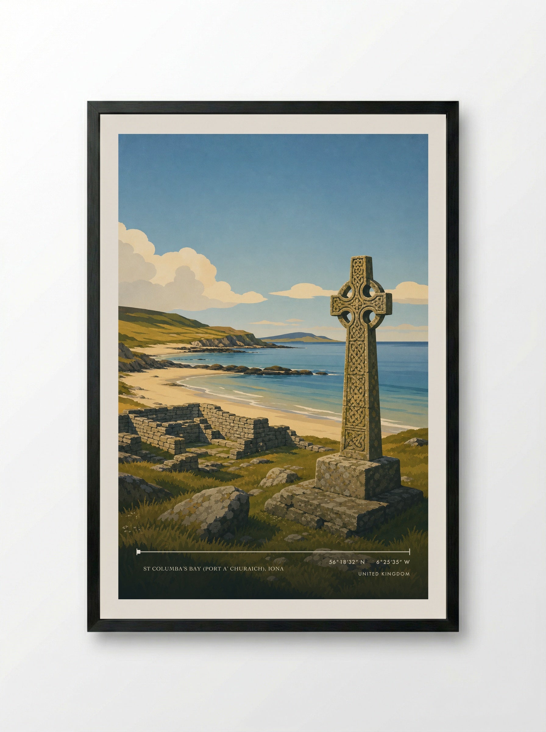 St. Columba's landing point United Kingdom Travel Poster - Framed Print Black