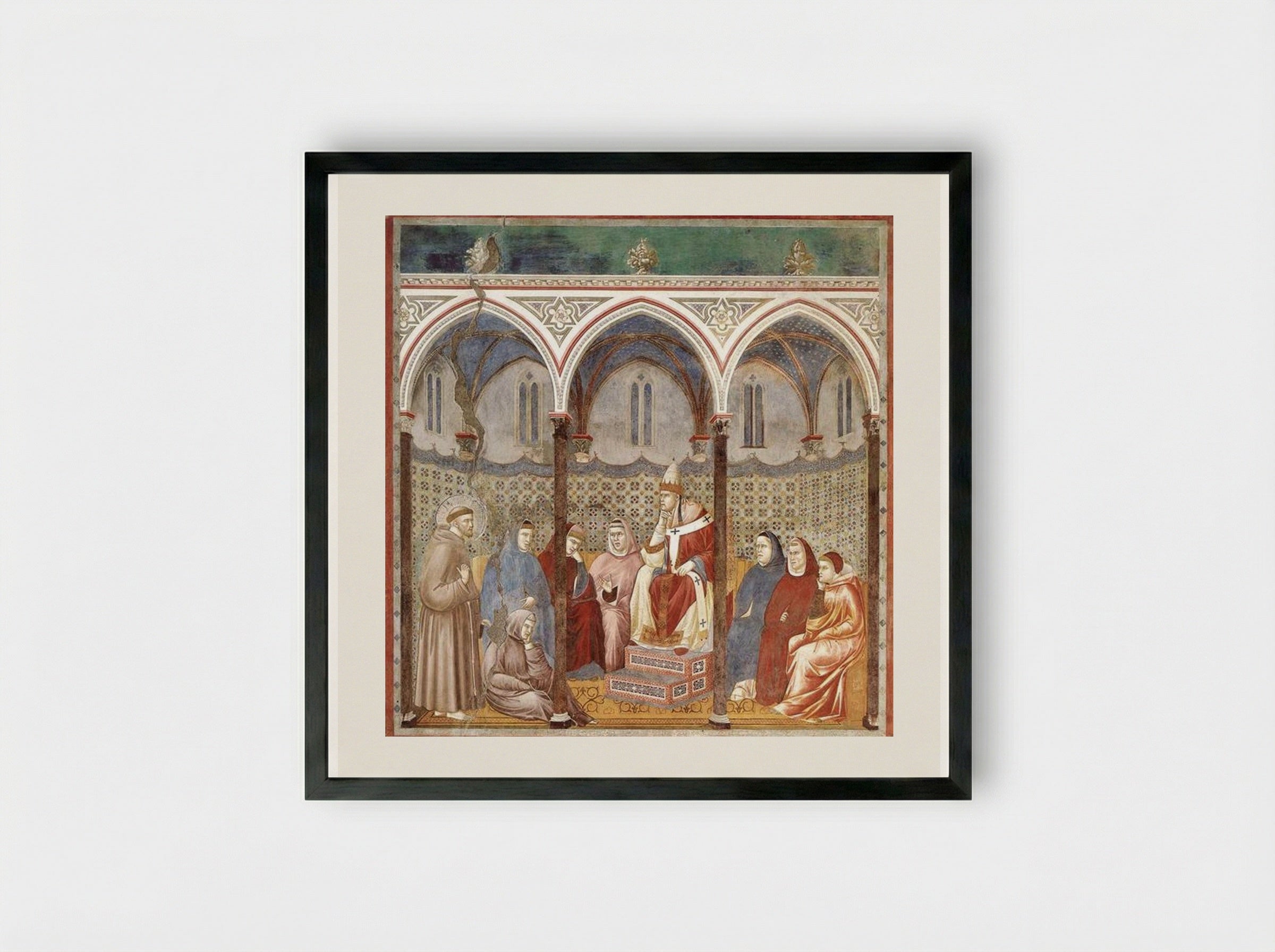 St. Francis Preaching a Sermon to Pope Honorius III - Giotto di Bondone - Framed Print Black