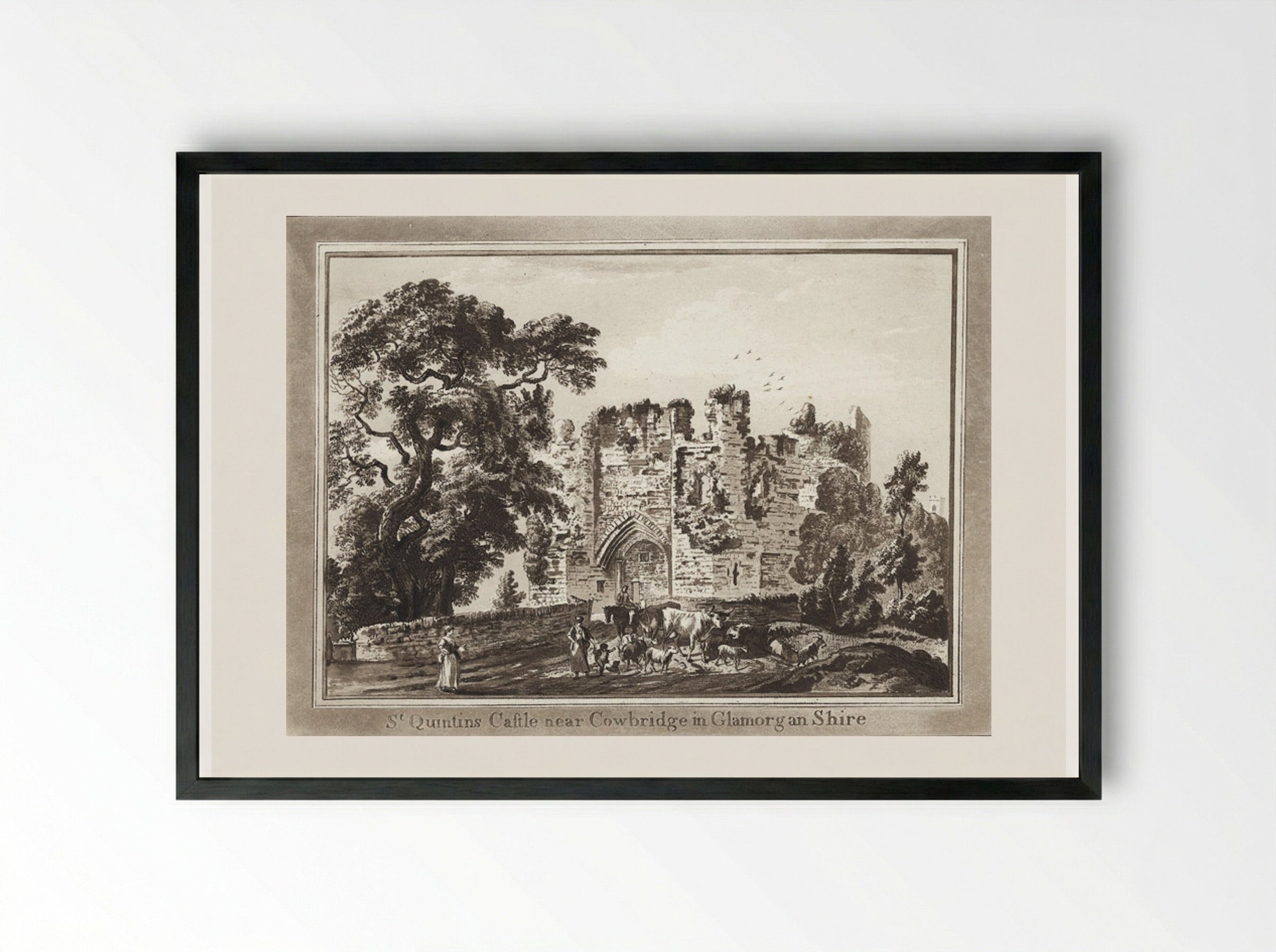 St. Quintins Castle near Cowbridge in Glamorgan Shire - Paul Sandby - Framed Print Black