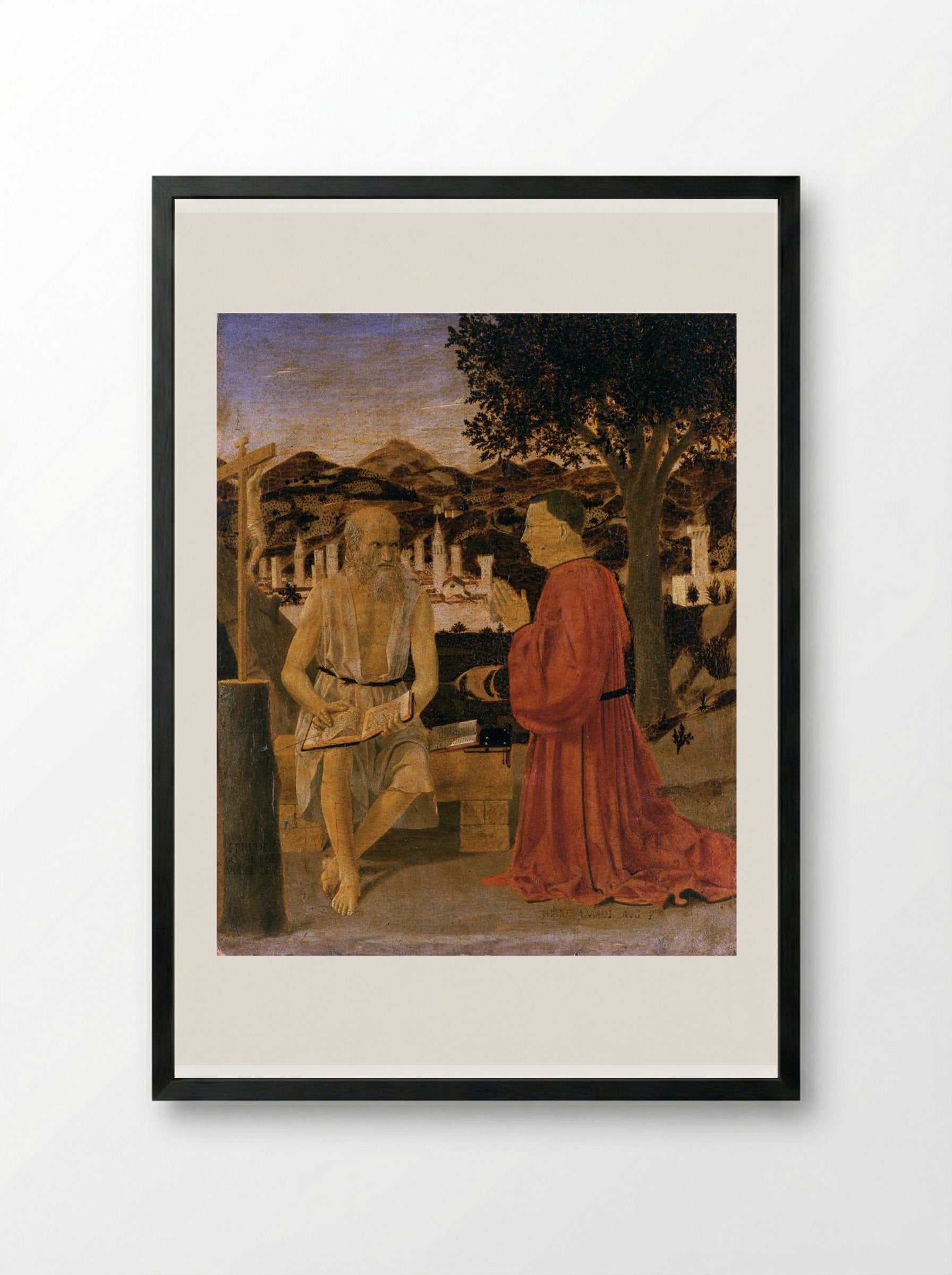 St. Jerome and a Donor - Piero della Francesca - Framed Print Black