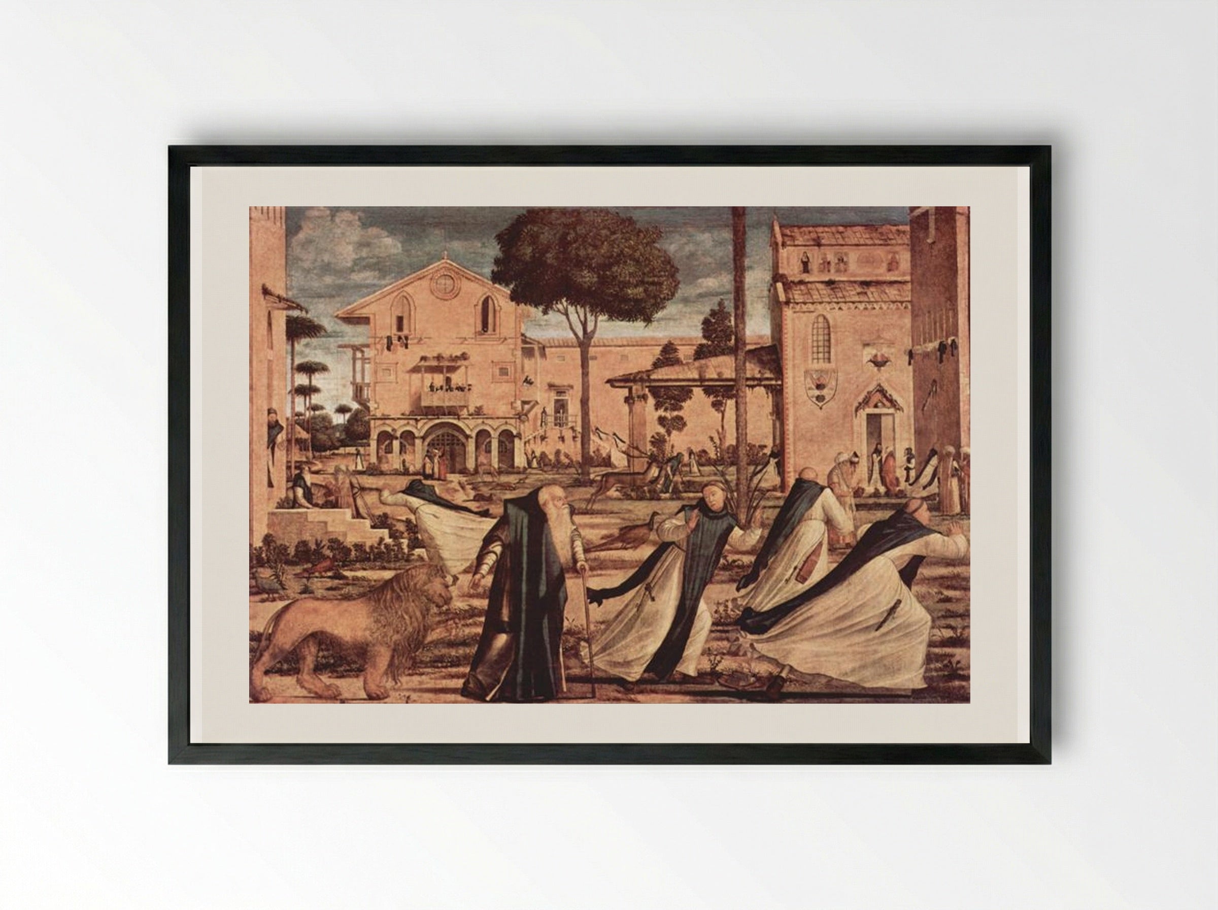 St. Jerome and the Lion in the Monastery - Vittore Carpaccio - Framed Print Black