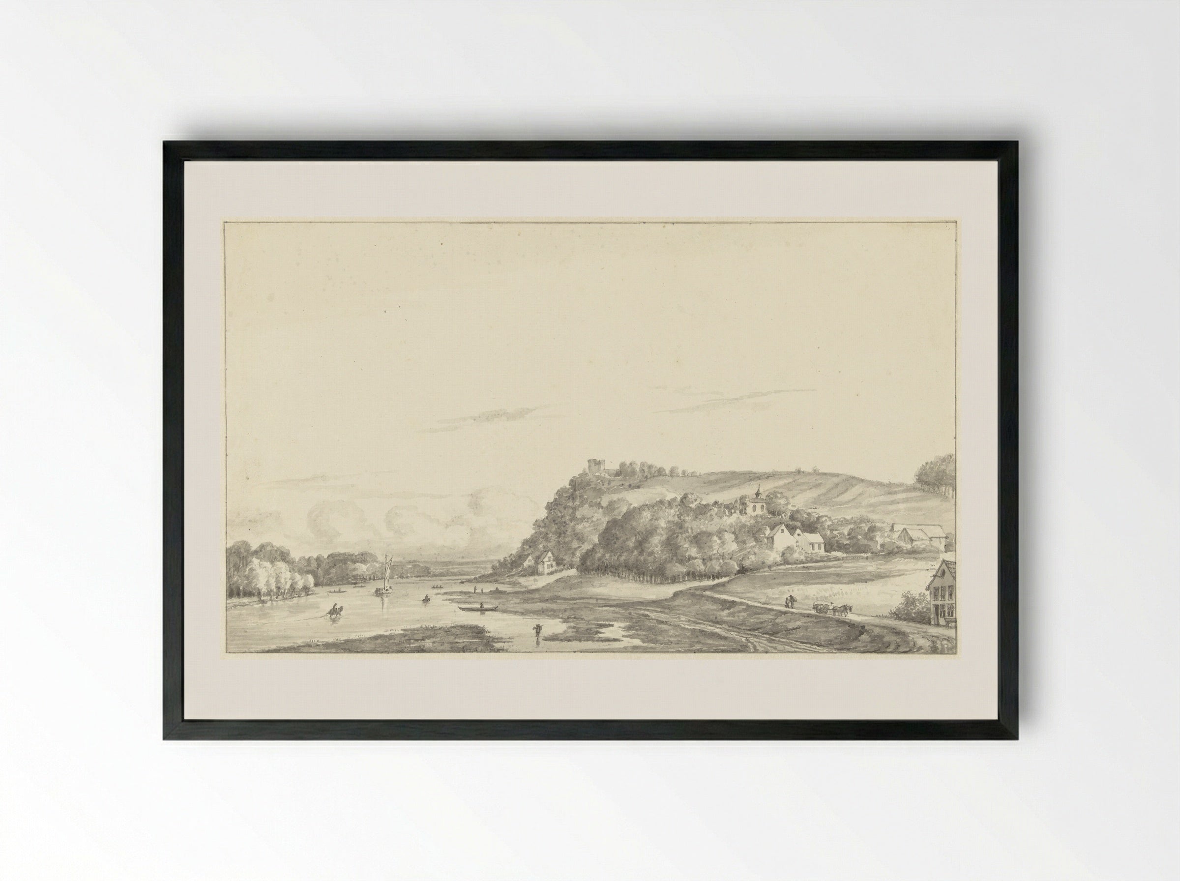 St. Pietersberg aan de Maas, van Maastricht te zien - Gerrit Lamberts - Framed Print Black
