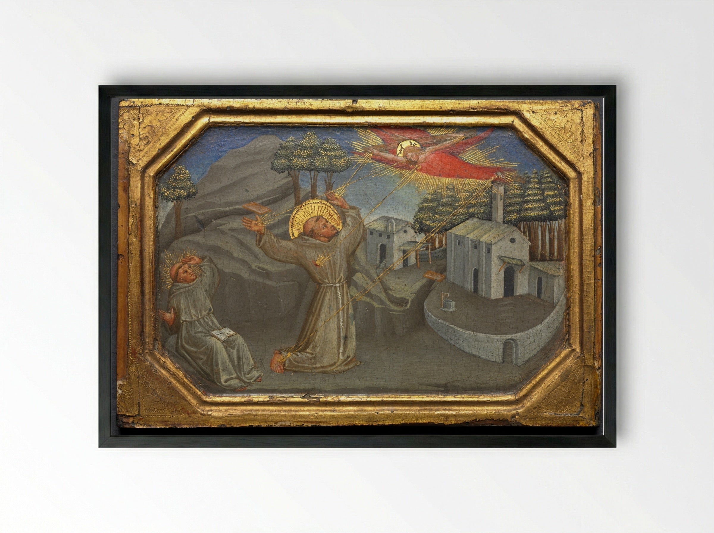 St. Francis of Assisi Receiving the Stigmata - Bicci di Lorenzo - Framed Print Black