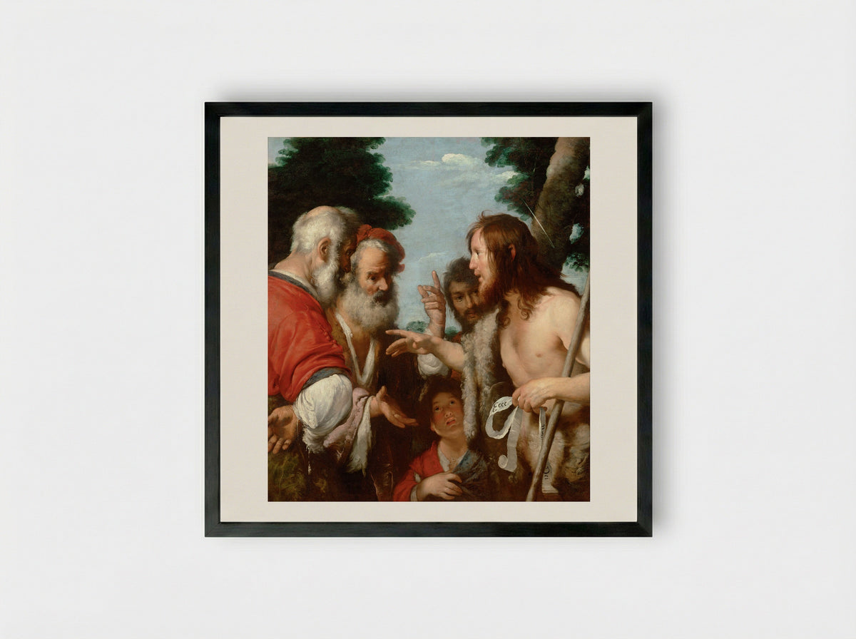 St. John the Baptist Preaching - Bernardo Strozzi - Framed Print Black