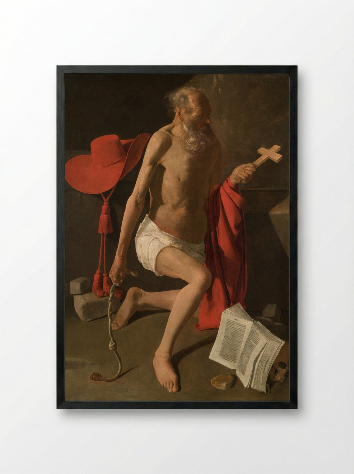 St. Jerome in Penitence - Georges de la Tour - Framed Print Black