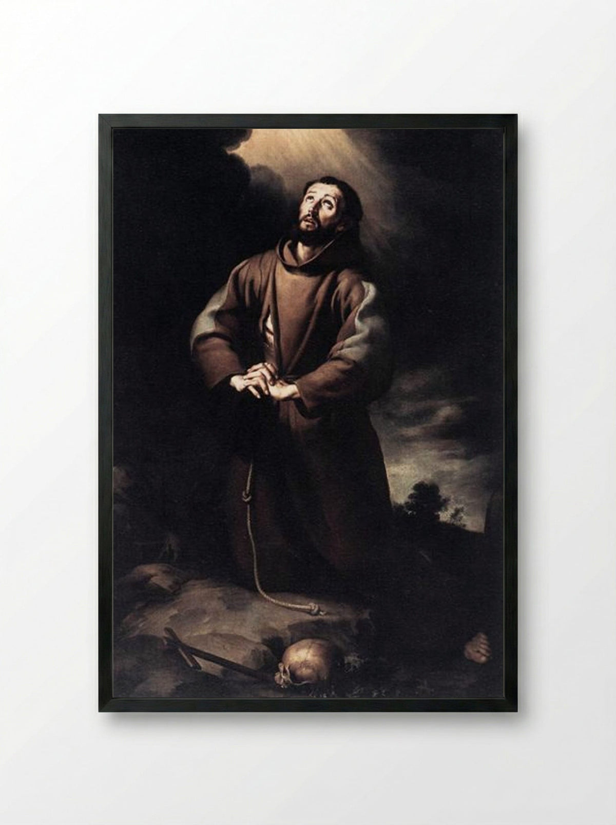 St. Francis of Assisi at Prayer - Bartolomé Esteban Murillo - Framed Print Black