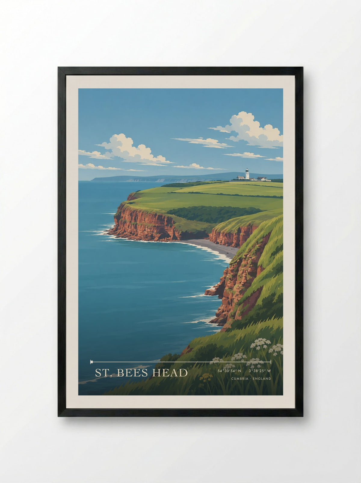 St. Bees Head, Cumbria | Travel Poster - Framed Print Black