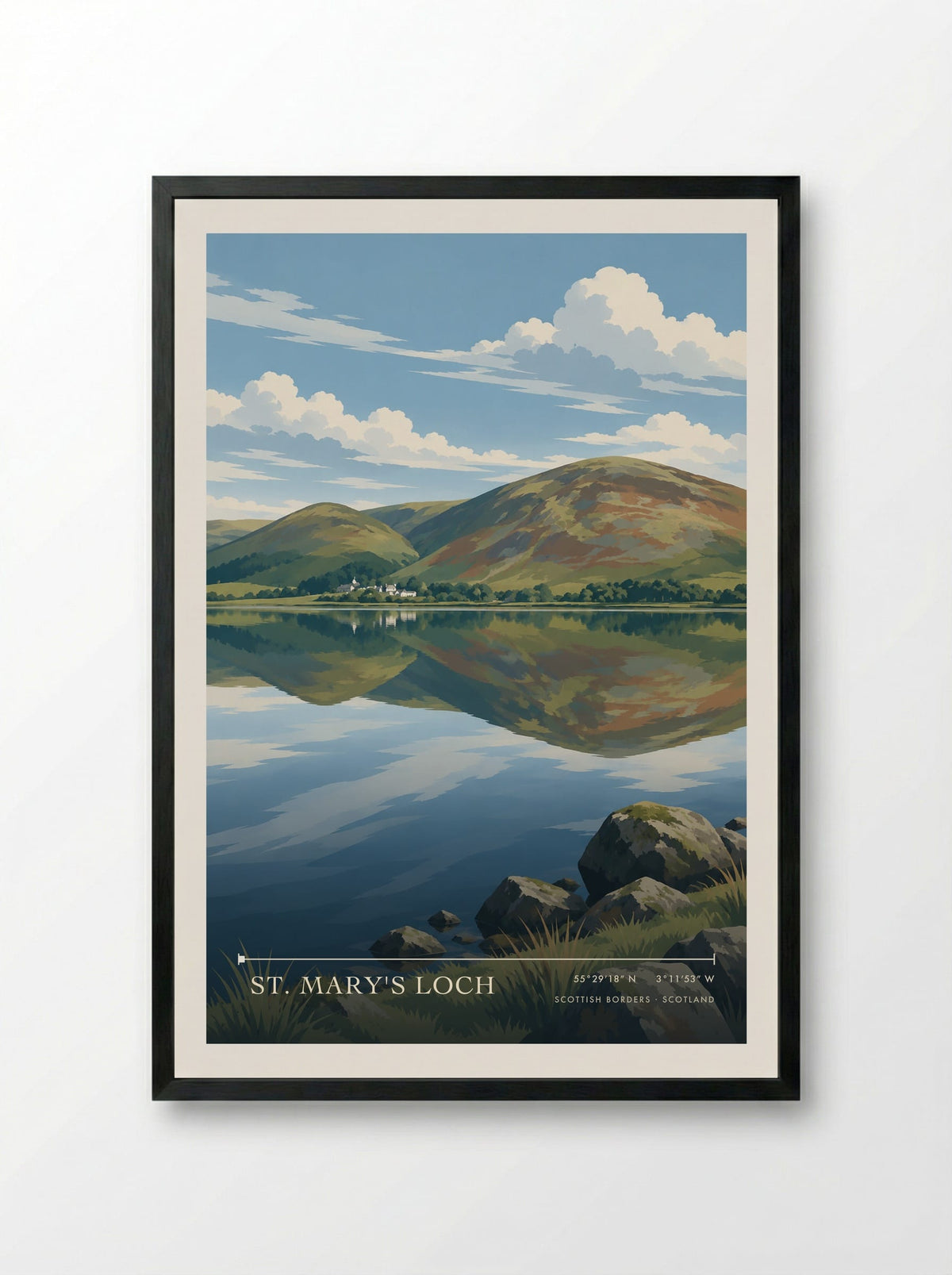 St. Mary's Loch, Scottish Borders | Travel Poster - Framed Print Black