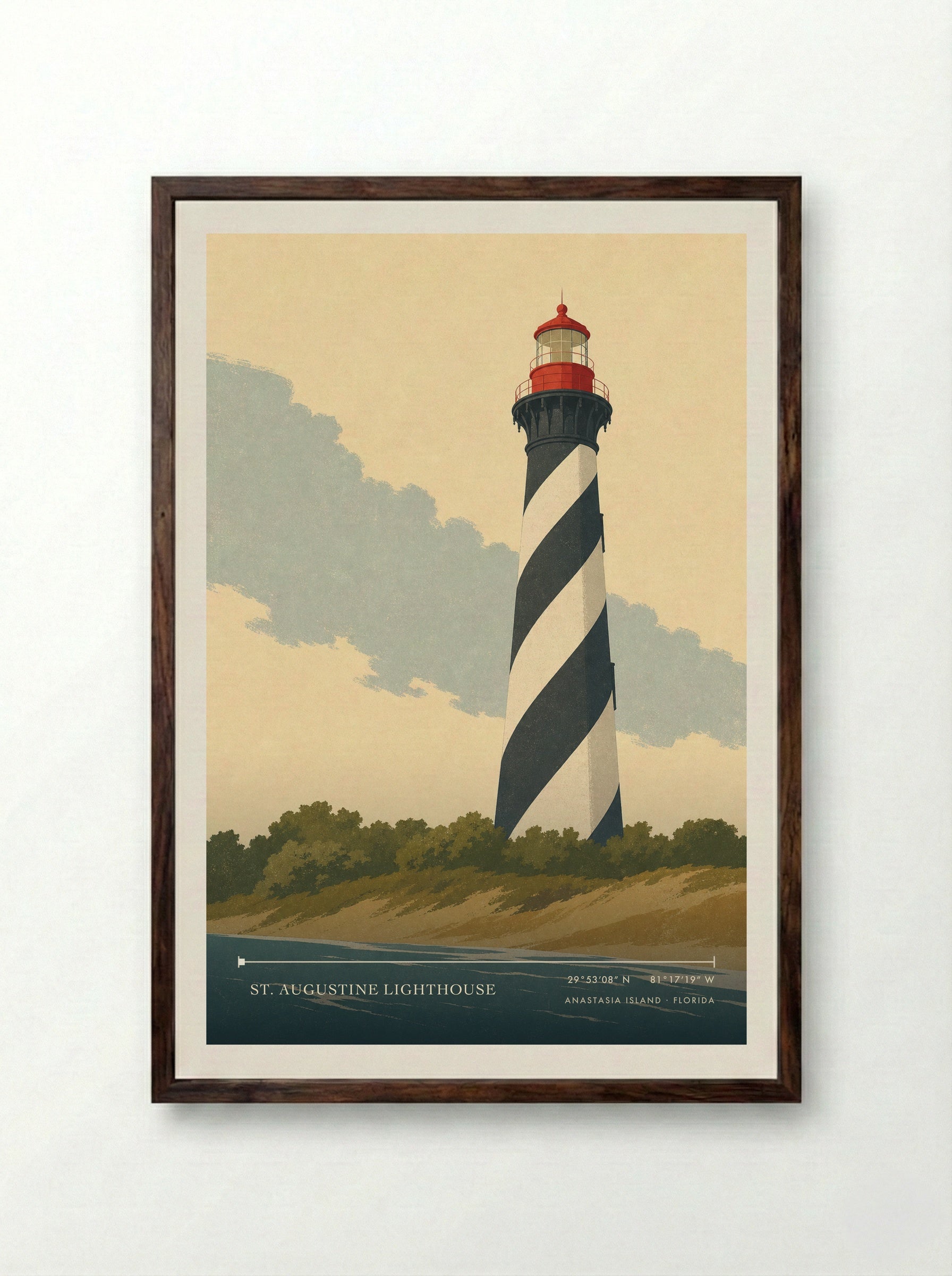 St. Augustine Lighthouse Travel Poster Artwork - Framed Print Dark Wood