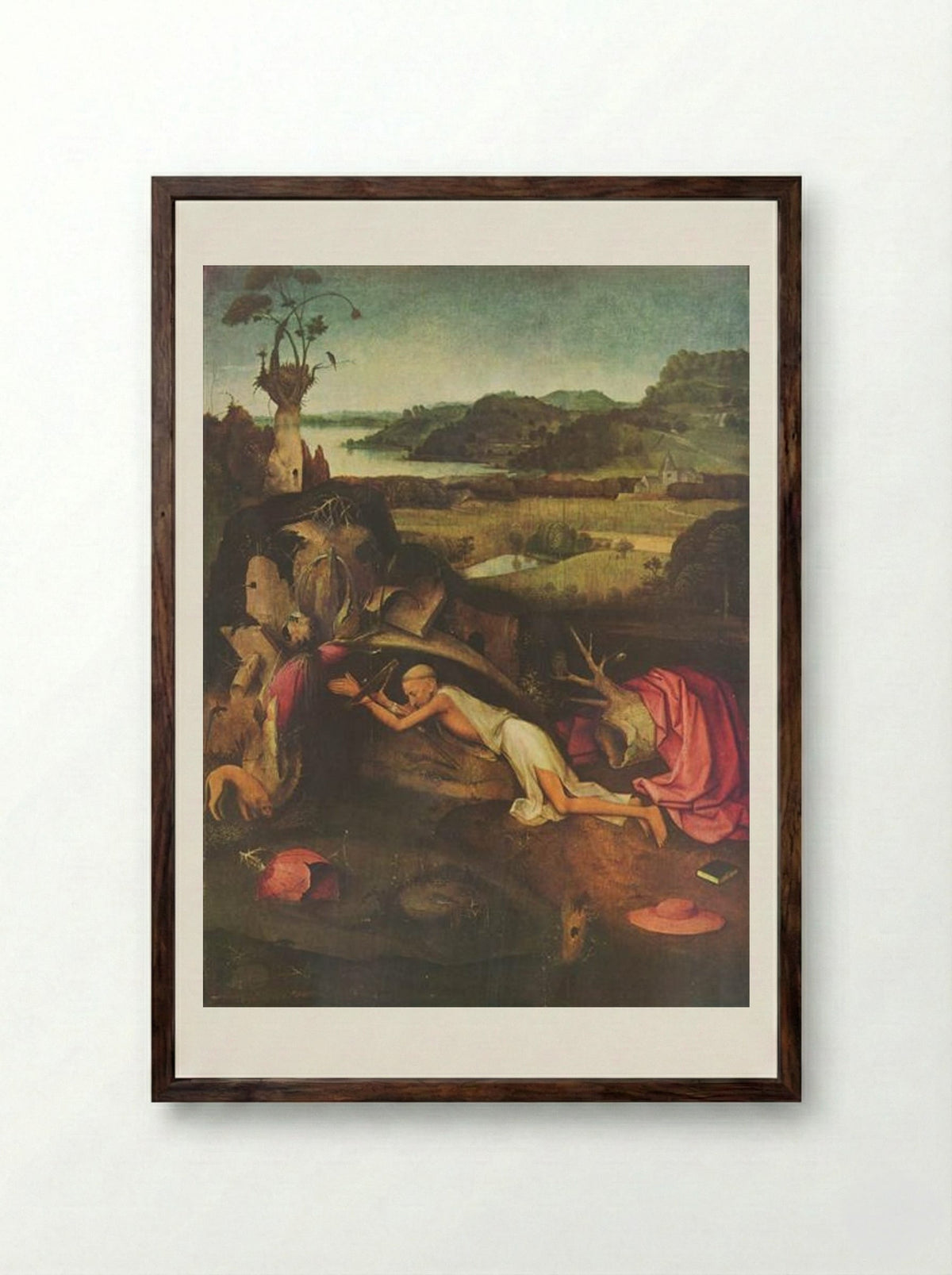 St. Jerome at Prayer - Hieronymus Bosch - Framed Print Dark Wood