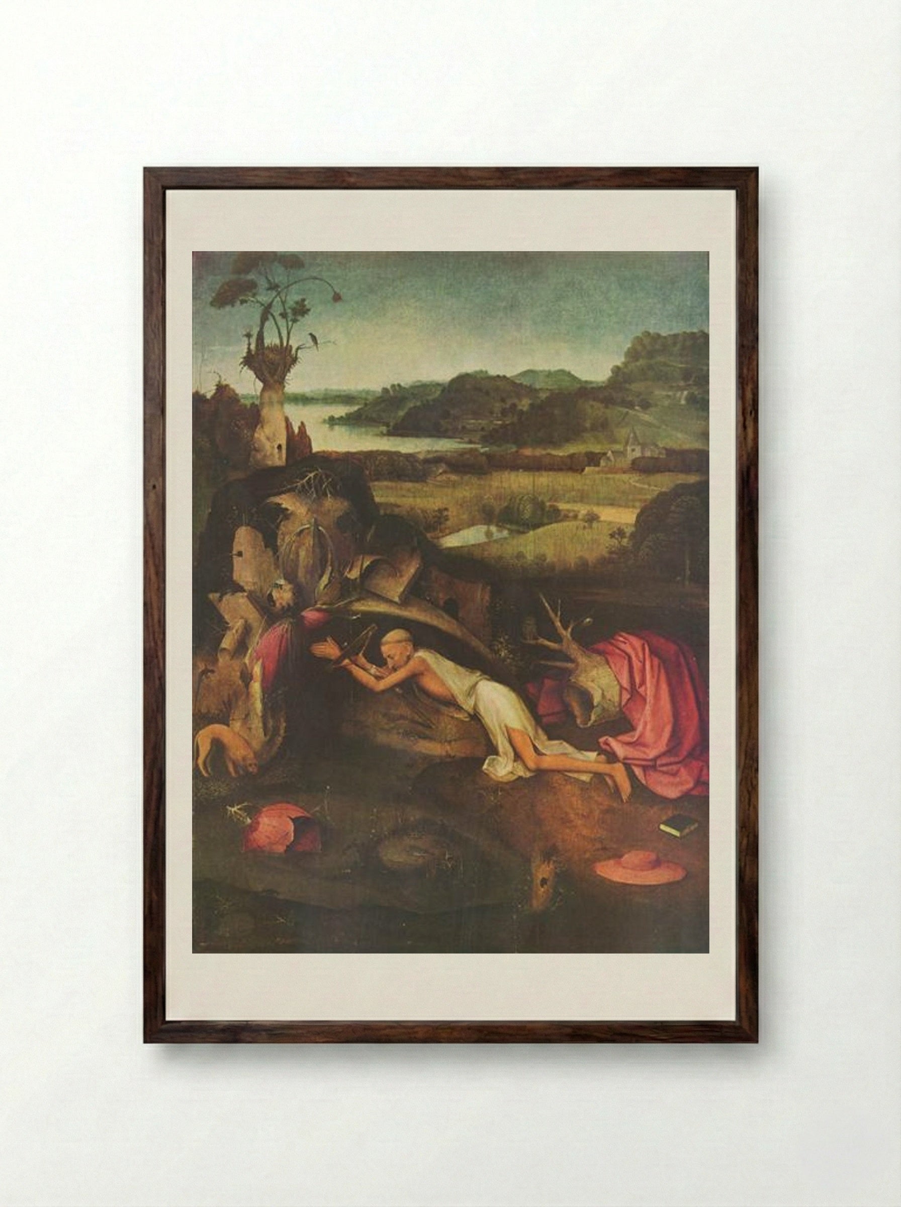 St. Jerome at Prayer - Hieronymus Bosch - Framed Print Dark Wood
