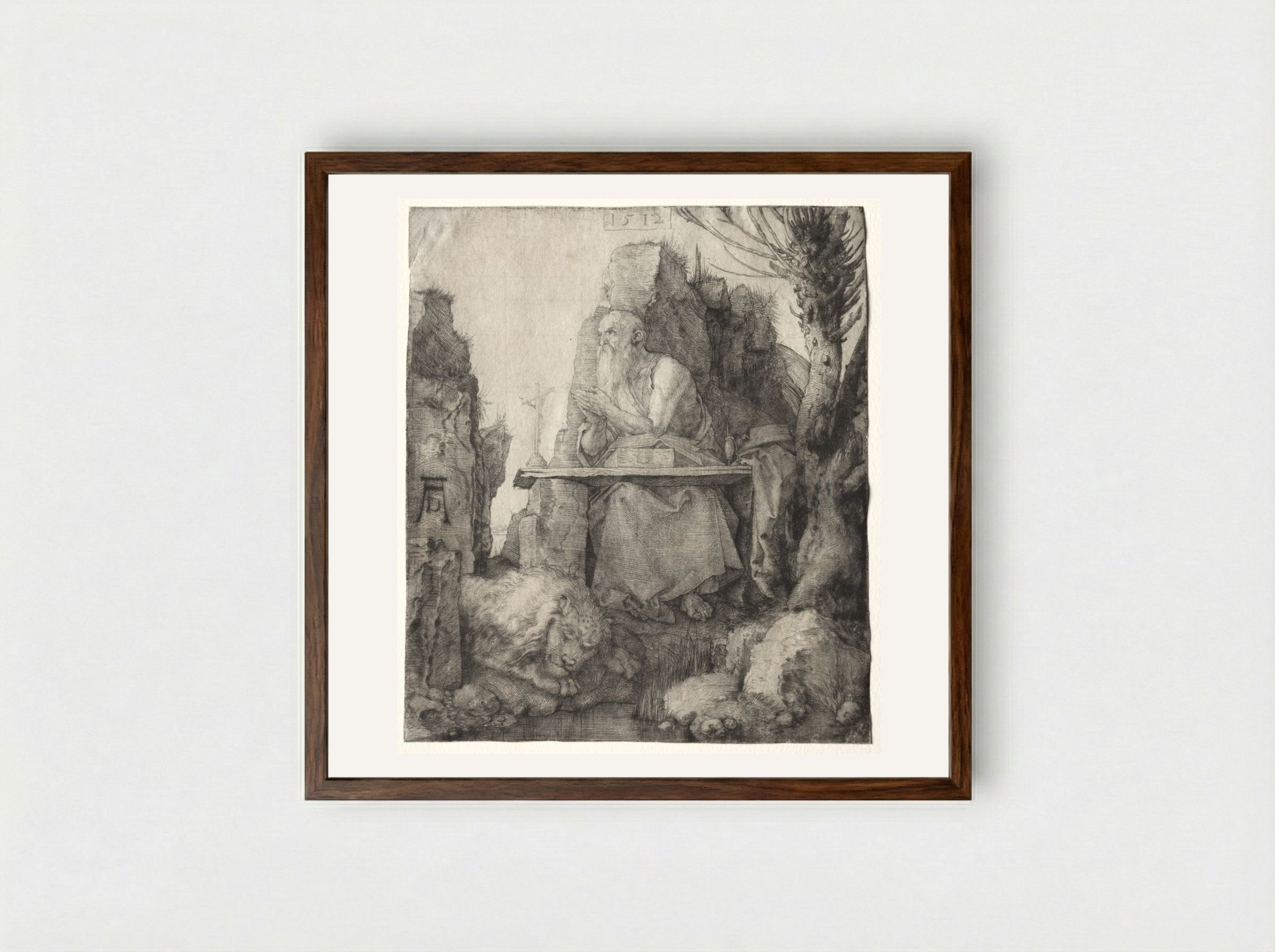 St. Jerome Seated near a Pollard Willow - Albrecht Dürer - Framed Print Dark Wood