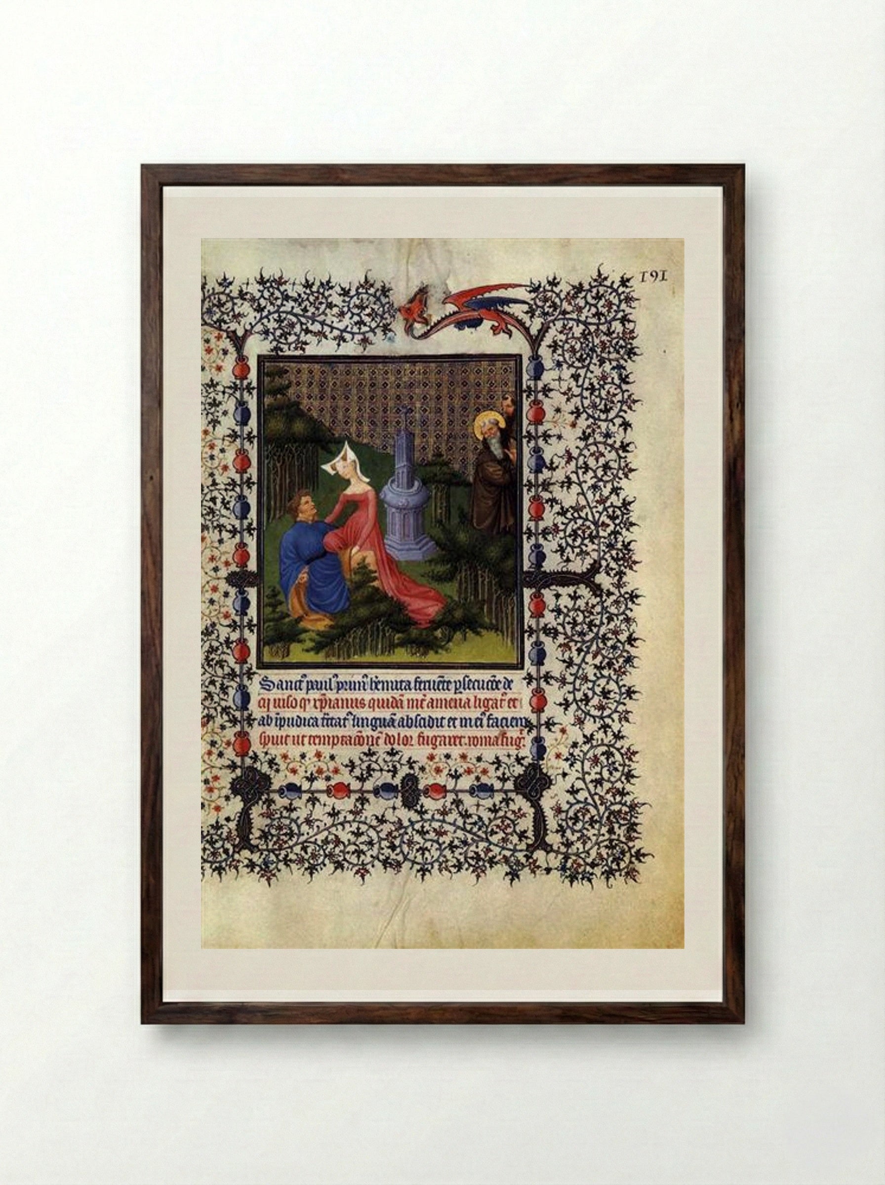 St. Paul the Hermit - Limbourg brothers - Framed Print Dark Wood