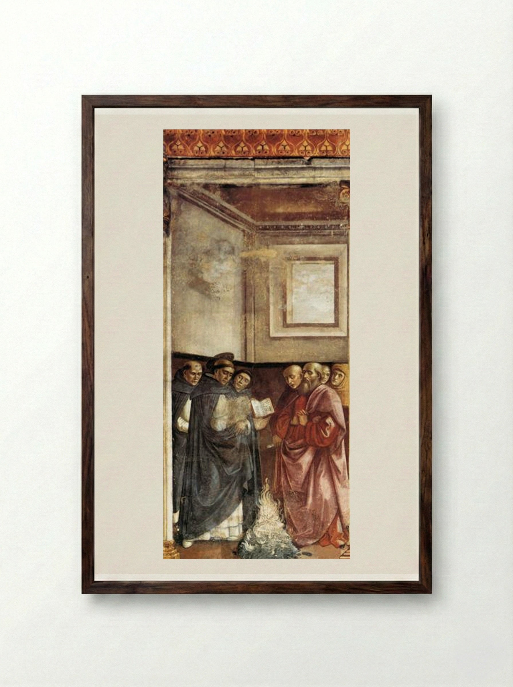 St. Dominic Burning Heretical Writings - Domenico Ghirlandaio - Framed Print Dark Wood