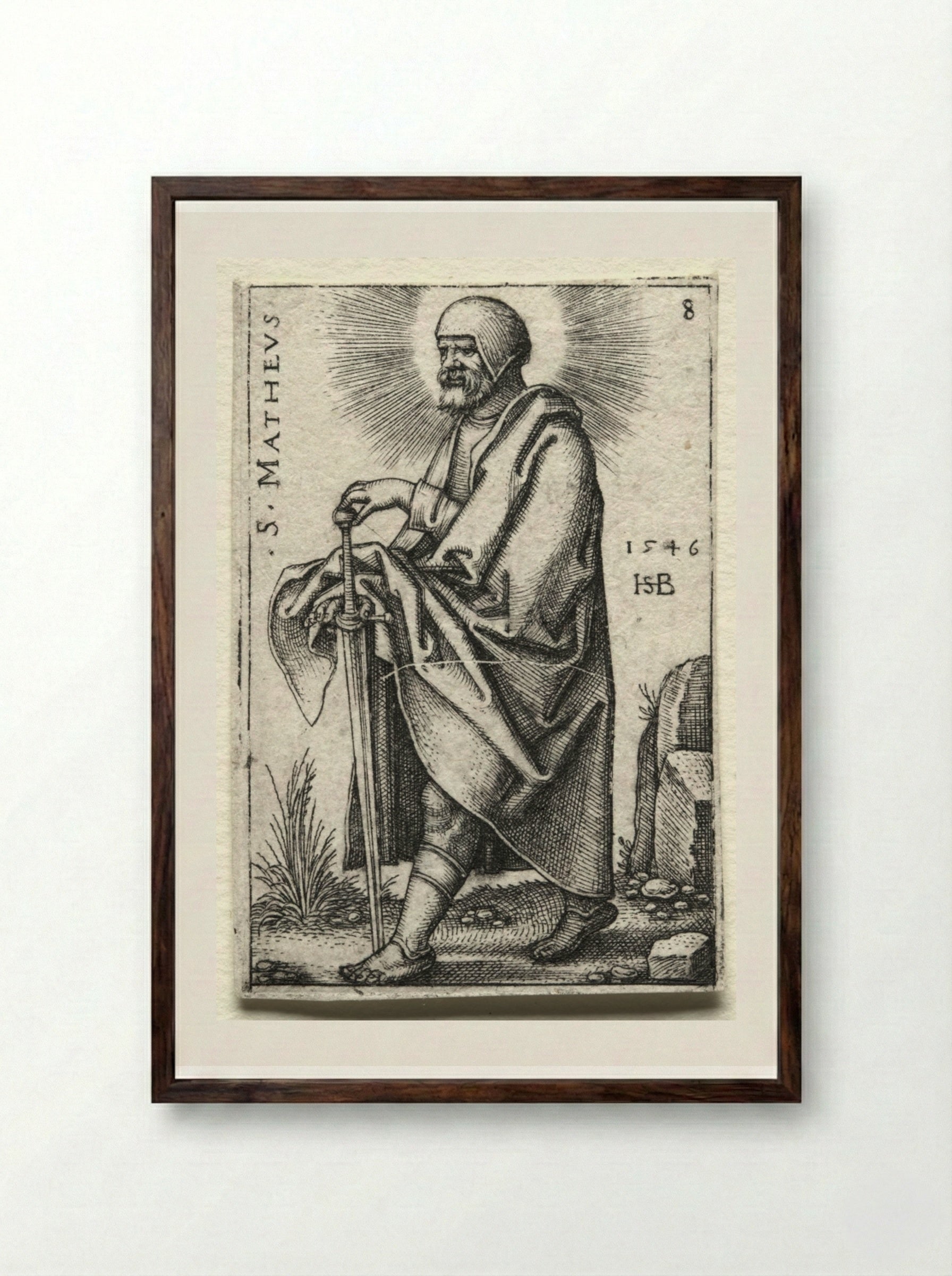 St. Matthew - Hans Sebald Beham - Framed Print Dark Wood