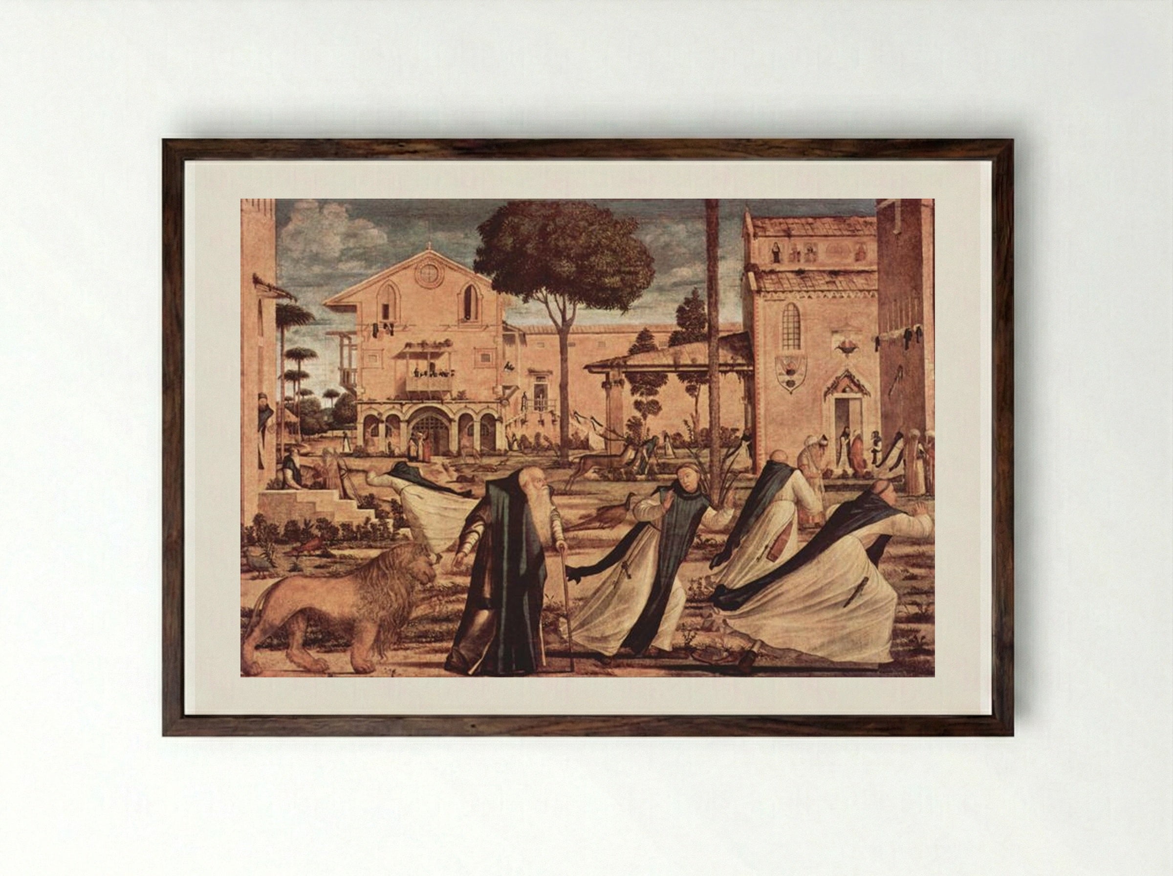 St. Jerome and the Lion in the Monastery - Vittore Carpaccio - Framed Print Dark Wood