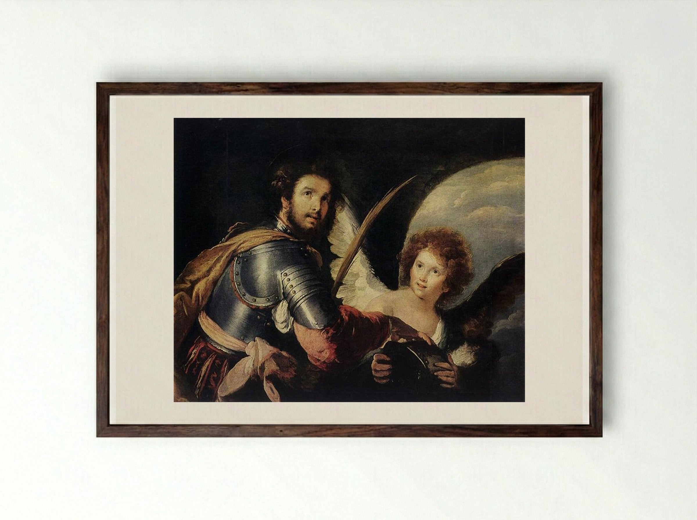 St. Maurice and the Angel - Bernardo Strozzi - Framed Print Dark Wood