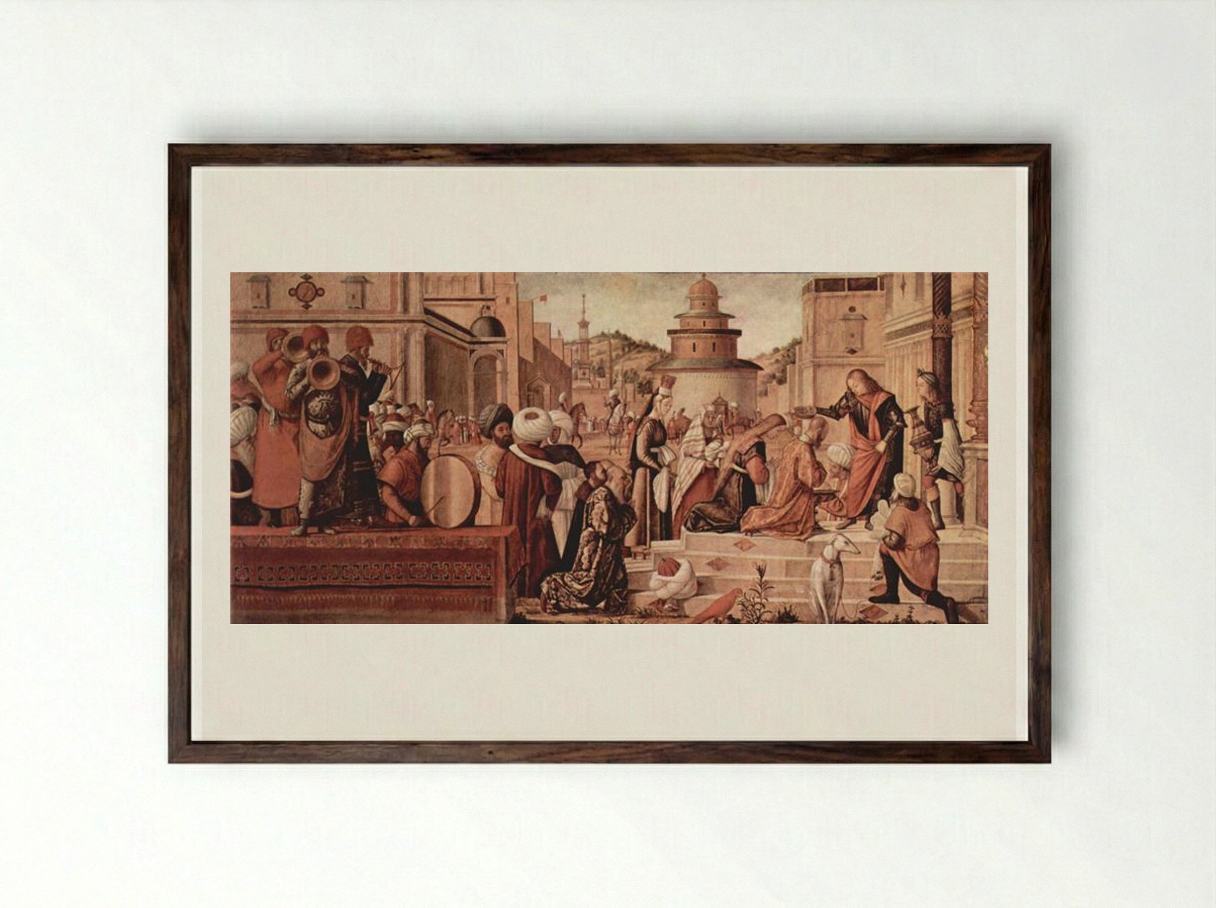 St. George Baptising the Gentile - Vittore Carpaccio - Framed Print Dark Wood