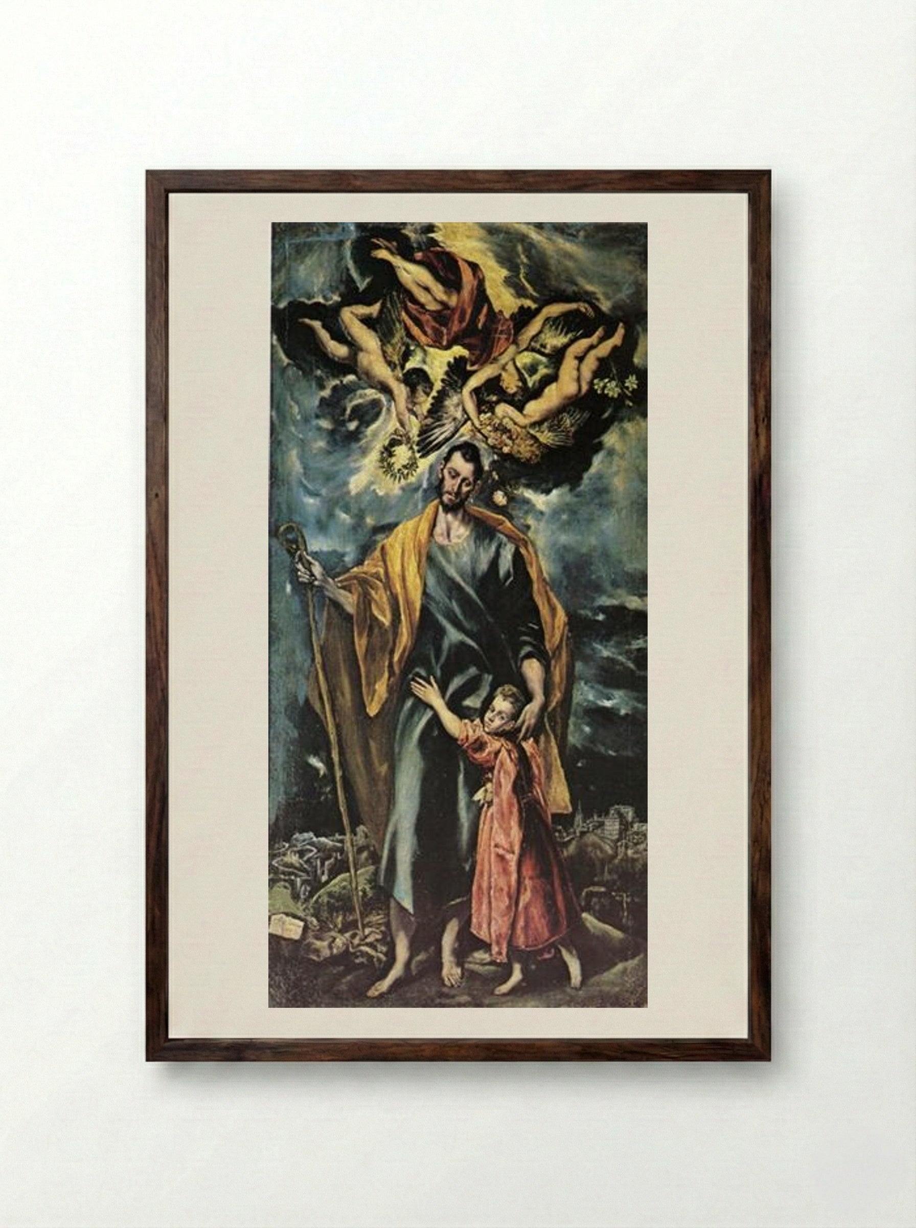 St. Joseph and the Christ Child - El Greco - Framed Print Dark Wood