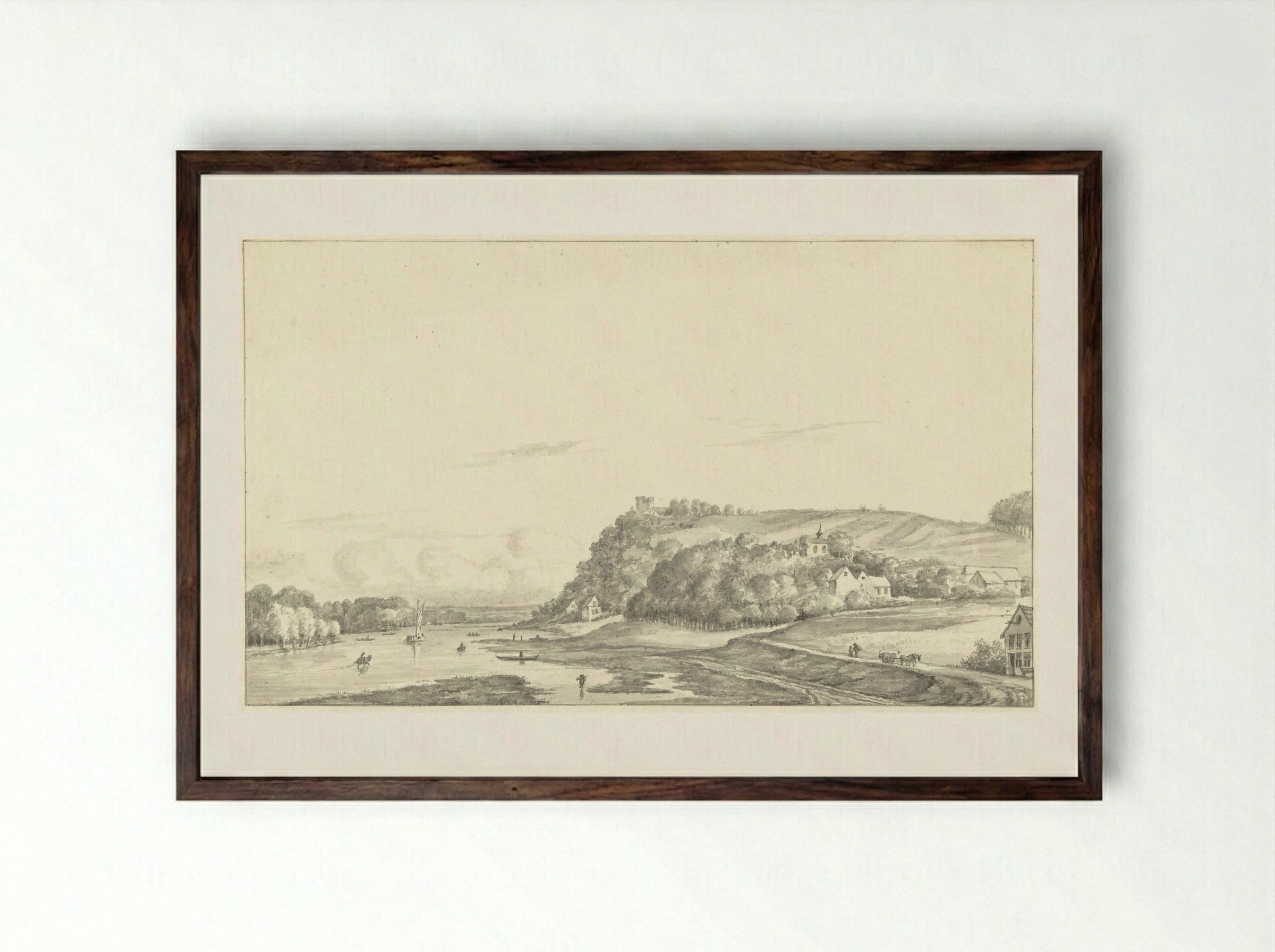 St. Pietersberg aan de Maas, van Maastricht te zien - Gerrit Lamberts - Framed Print Dark Wood