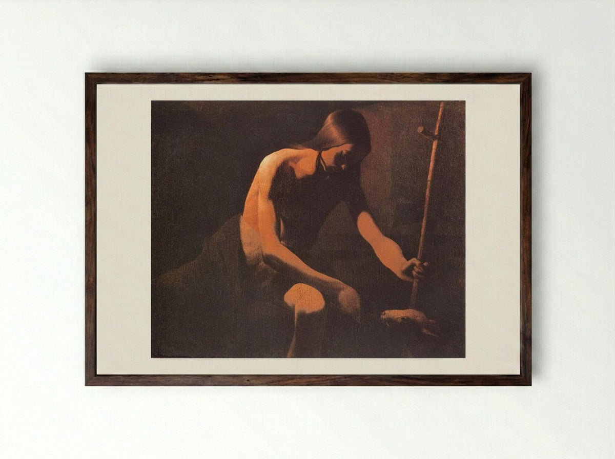 St. John the Baptist in the Desert - Georges de la Tour - Framed Print Dark Wood