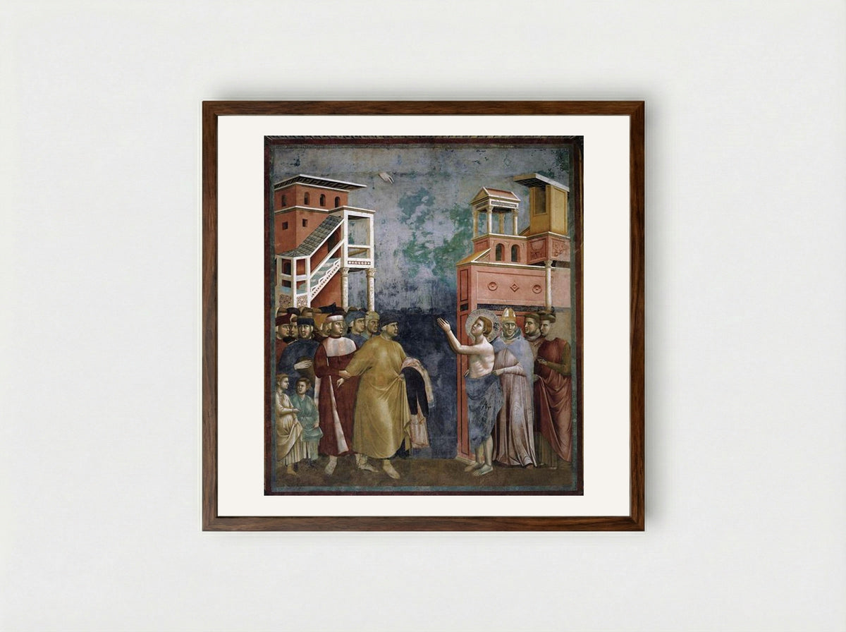St. Francis Renounces all Worldly Goods - Giotto di Bondone - Framed Print Dark Wood