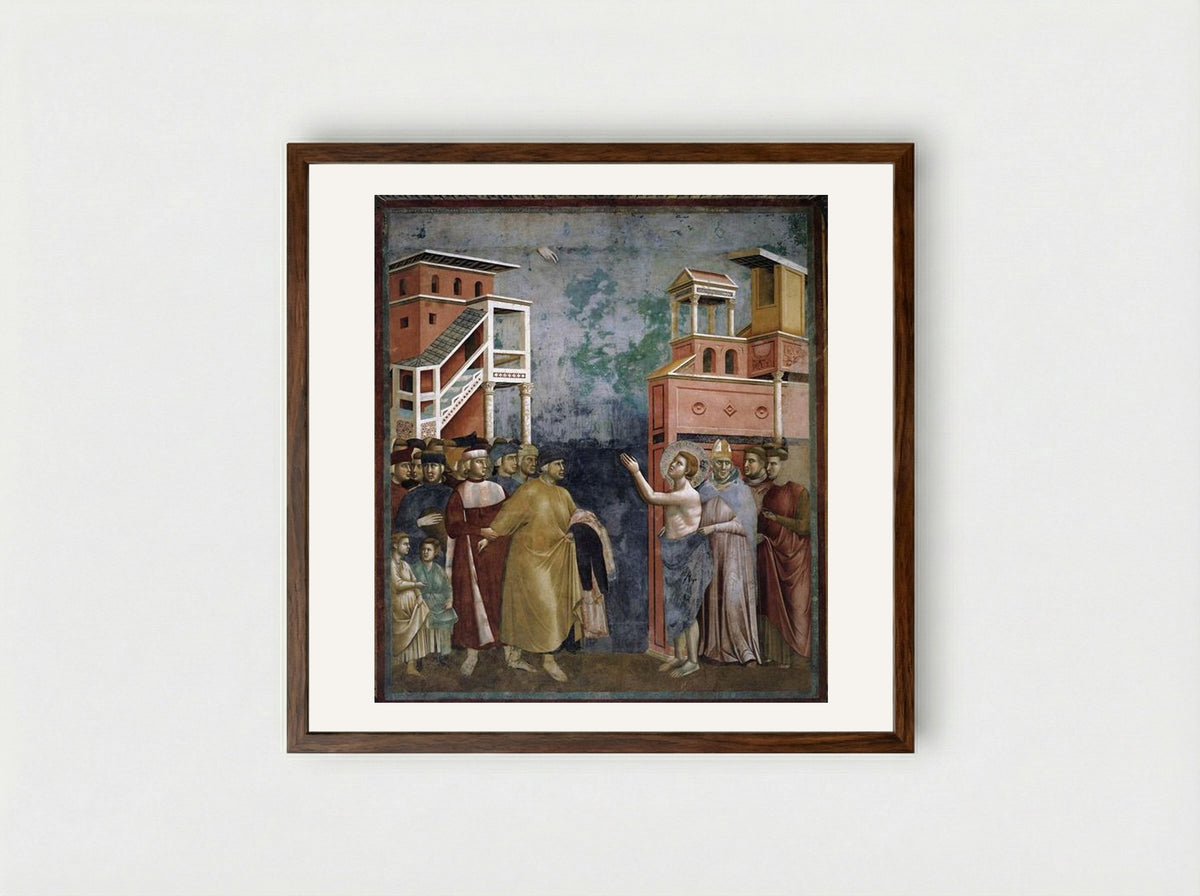 St. Francis Renounces all Worldly Goods - Giotto di Bondone - Framed Print Dark Wood