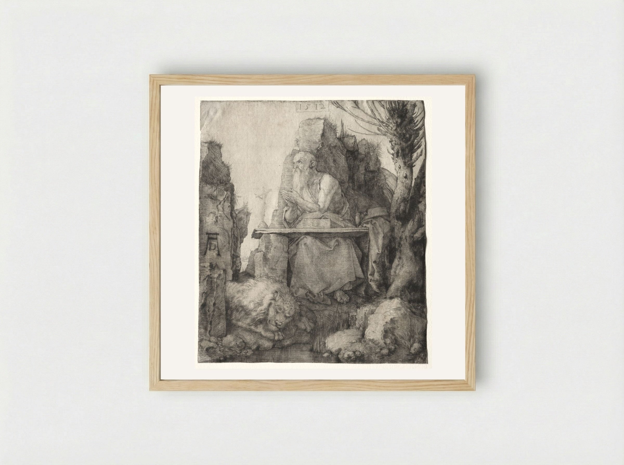 St. Jerome Seated near a Pollard Willow - Albrecht Dürer - Framed Print Wood