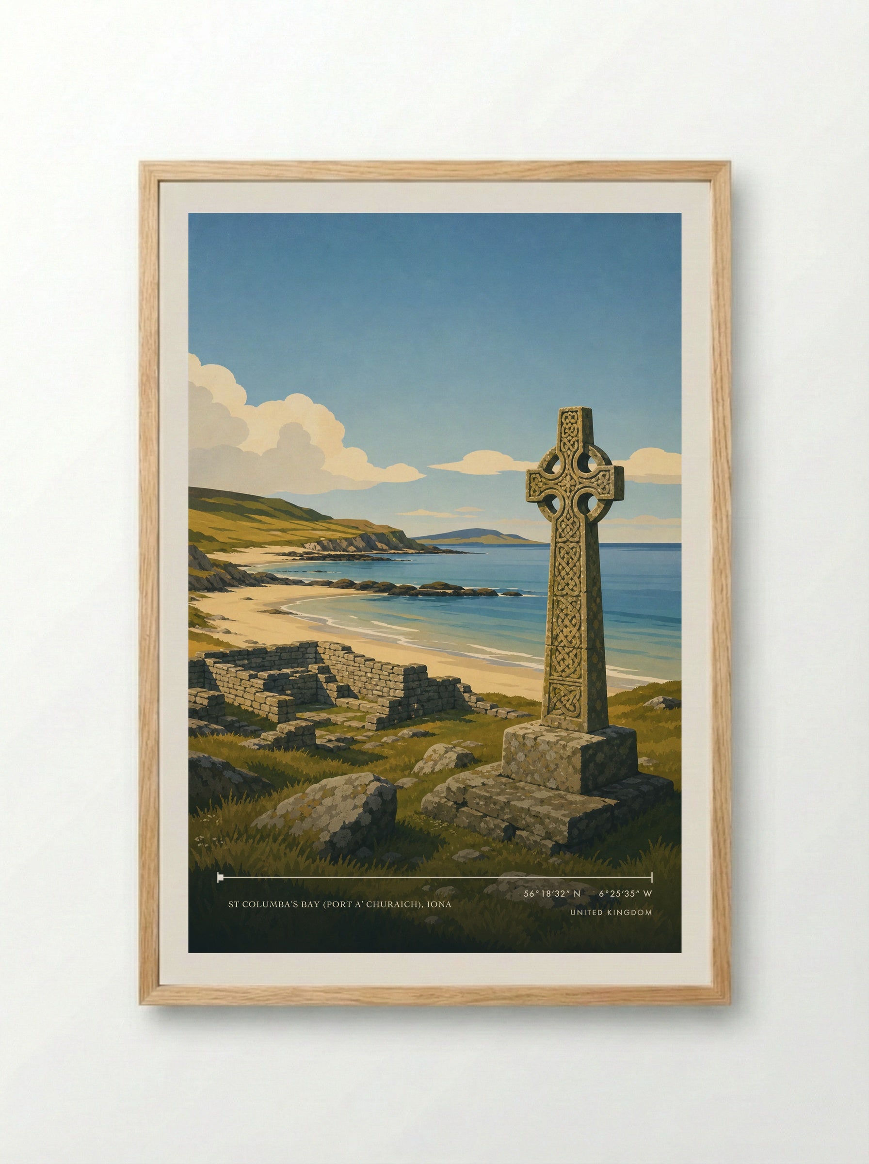 St. Columba's landing point United Kingdom Travel Poster - Framed Print Wood