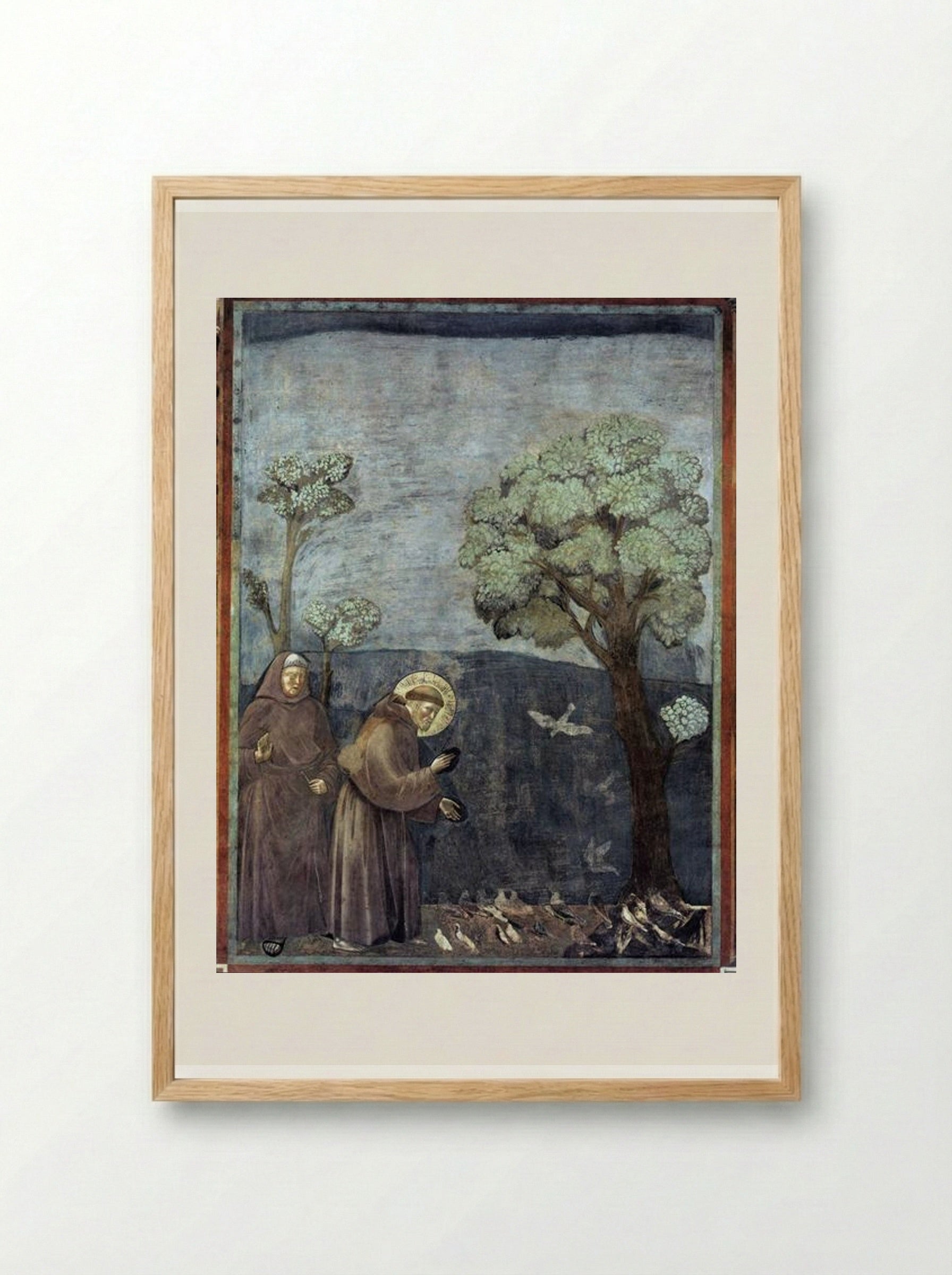 St. Francis Preaching to the Birds - Giotto di Bondone - Framed Print Wood