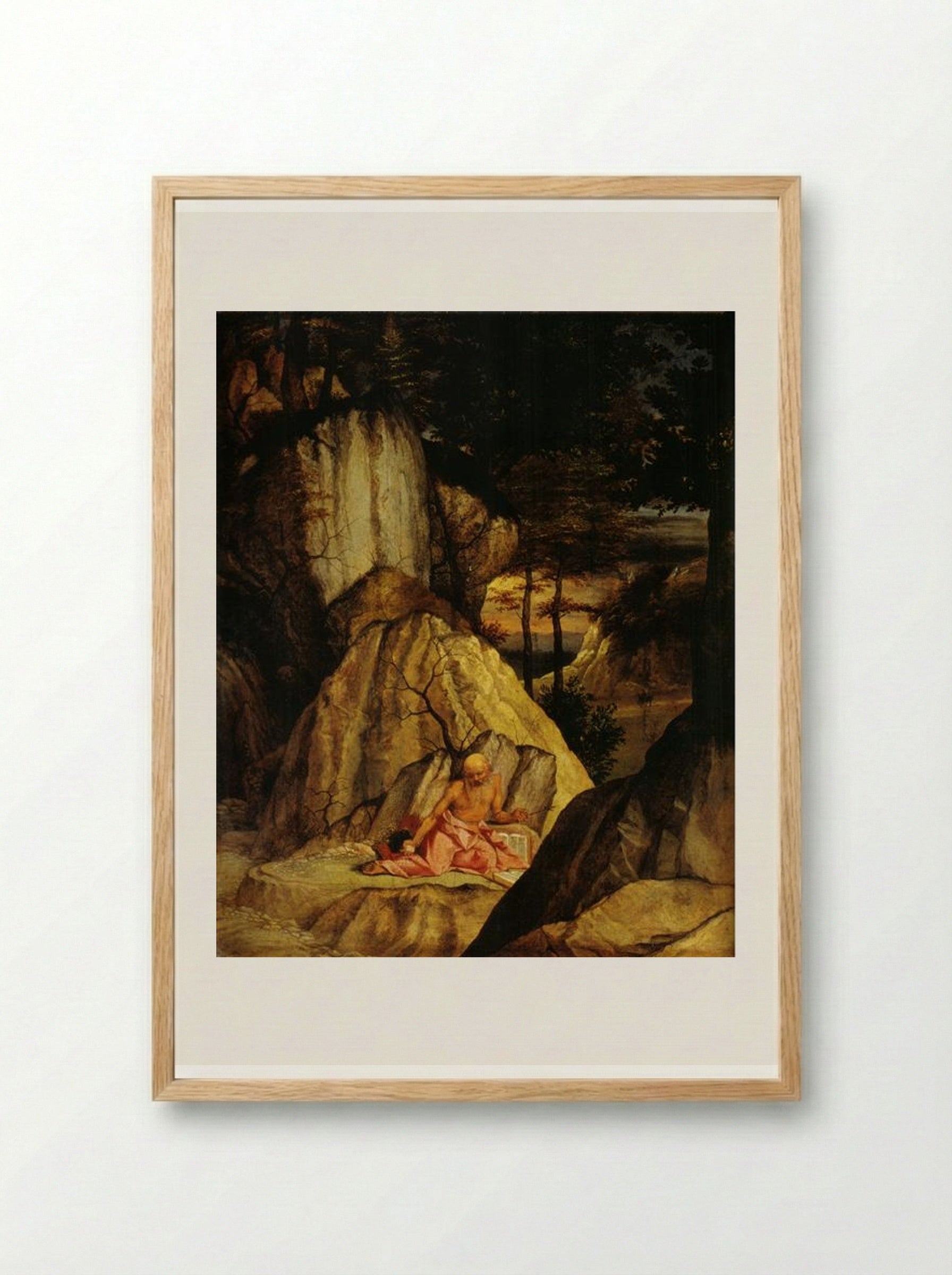 St. Jerome Meditating in the Desert - Lorenzo Lotto - Framed Print Wood