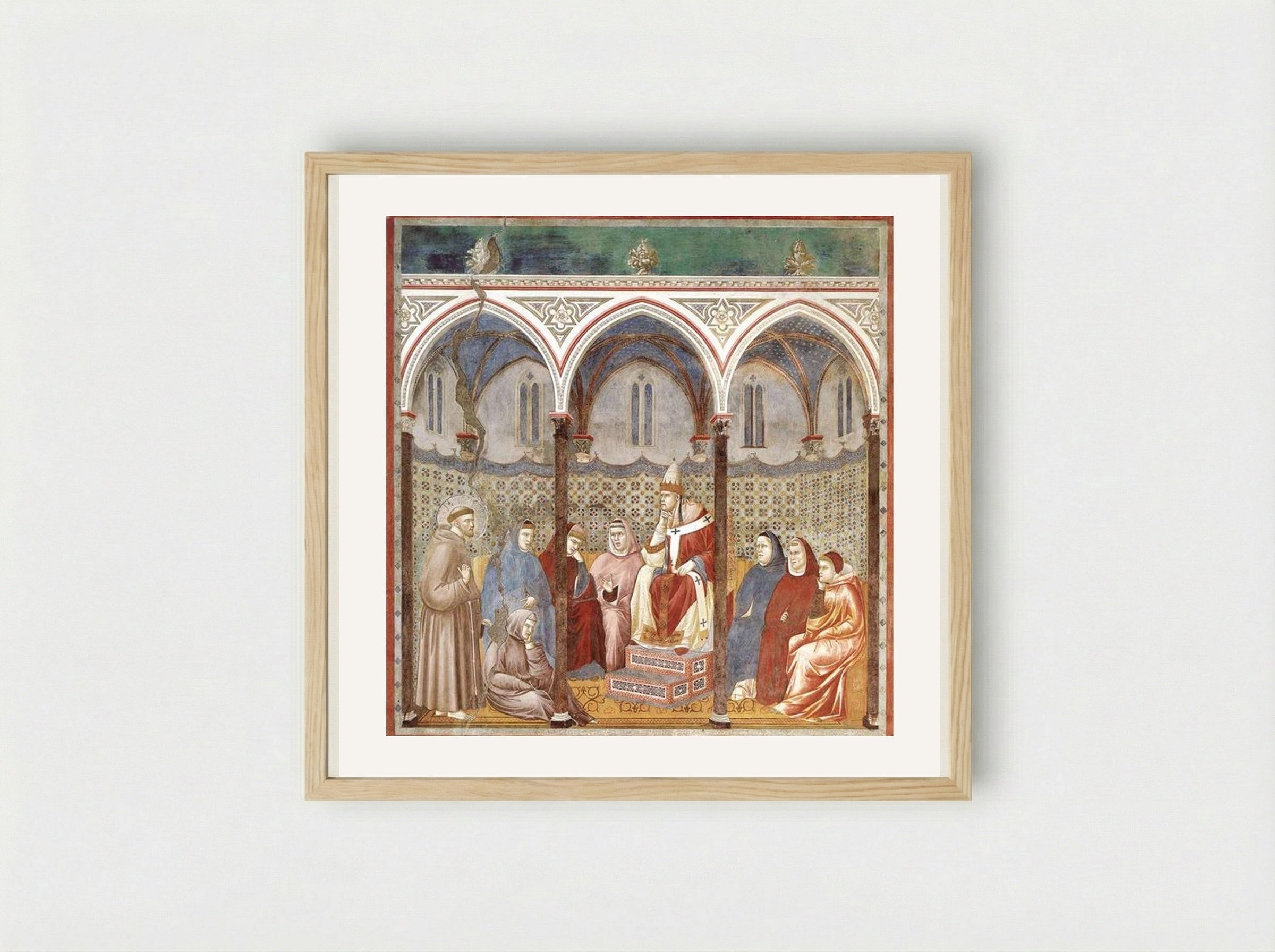 St. Francis Preaching a Sermon to Pope Honorius III - Giotto di Bondone - Framed Print Wood